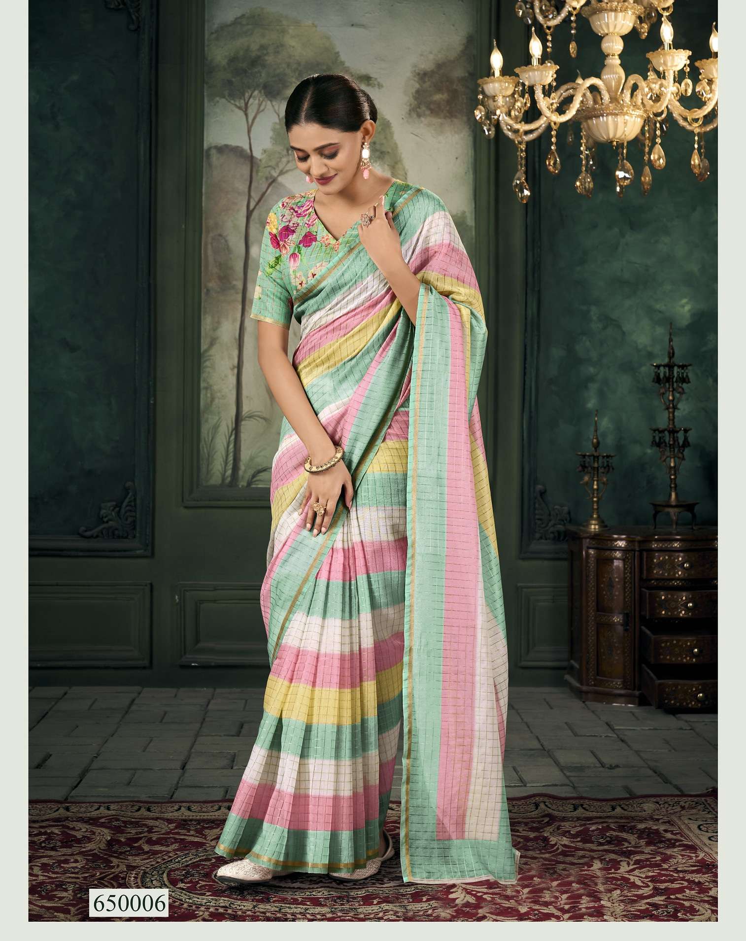 DESIGNER FANCY WEDDING PARTY WEAR INDIAN MULTICOLOR LINEN COTTON SAREE SM RJPT MEGH DHANOOSH 650006