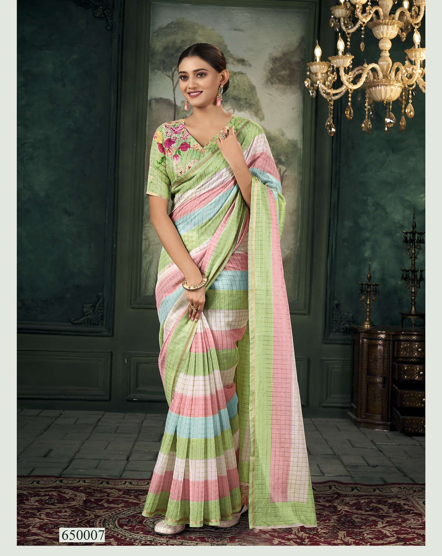 DESIGNER FANCY WEDDING PARTY WEAR INDIAN MULTICOLOR LINEN COTTON SAREE SM RJPT MEGH DHANOOSH 650007