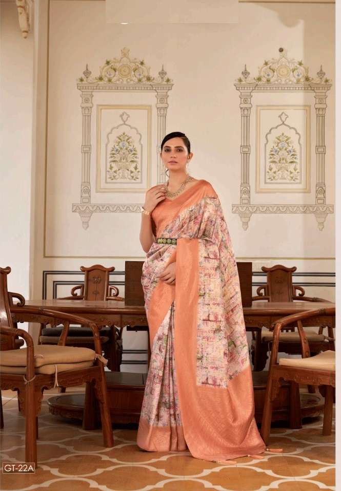 DESIGNER FANCY WEDDING PARTY WEAR INDIAN ORANGE NAYLON SILK SAREE SM GT SACHITA 22 A