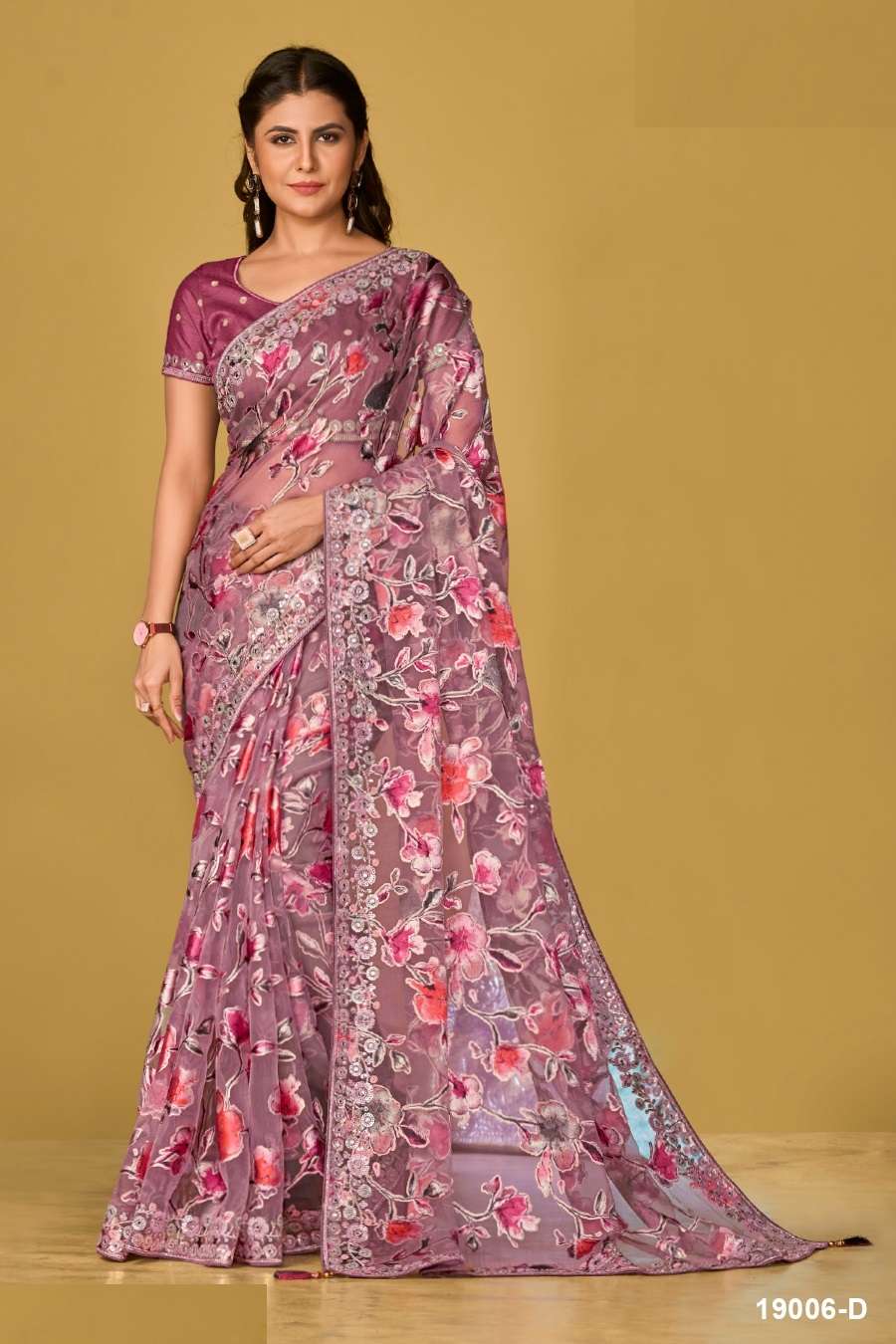 DESIGNER FANCY WEDDING PARTY WEAR INDIAN ORGANZA SILK PINK SAREE COLLECTION SM TATHASTU 19006D