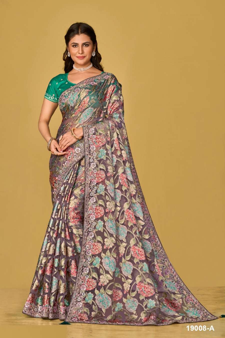 DESIGNER FANCY WEDDING PARTY WEAR INDIAN ORGANZA SILK BRWON SAREE COLLECTION SM TATHASTU 19008A