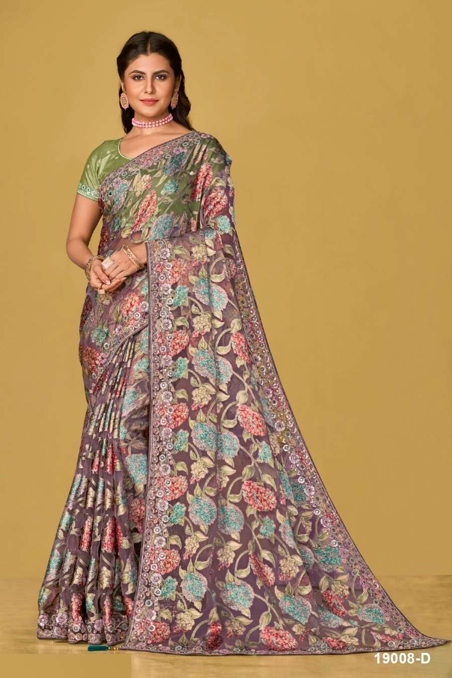 DESIGNER FANCY WEDDING PARTY WEAR INDIAN ORGANZA SILK LAVENDER SAREE COLLECTION SM TATHASTU 19008D