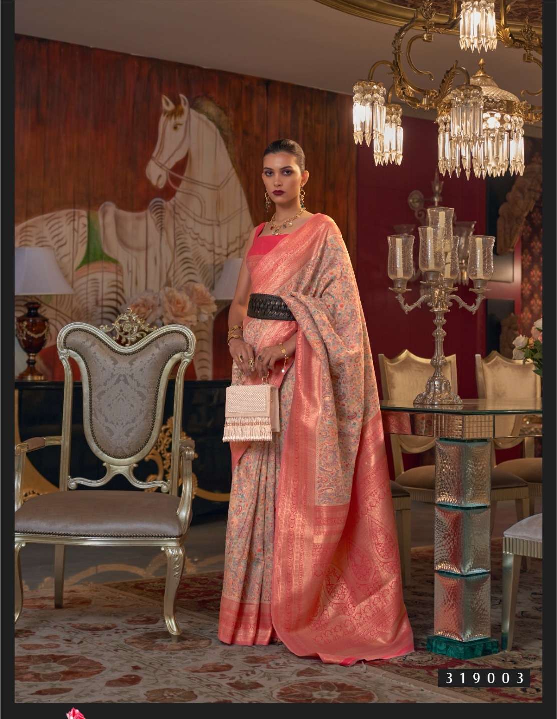 DESIGNER FANCY WEDDING PARTY WEAR INDIAN PEACH SILK SAREE SM RJT KSHAHIDA 319003