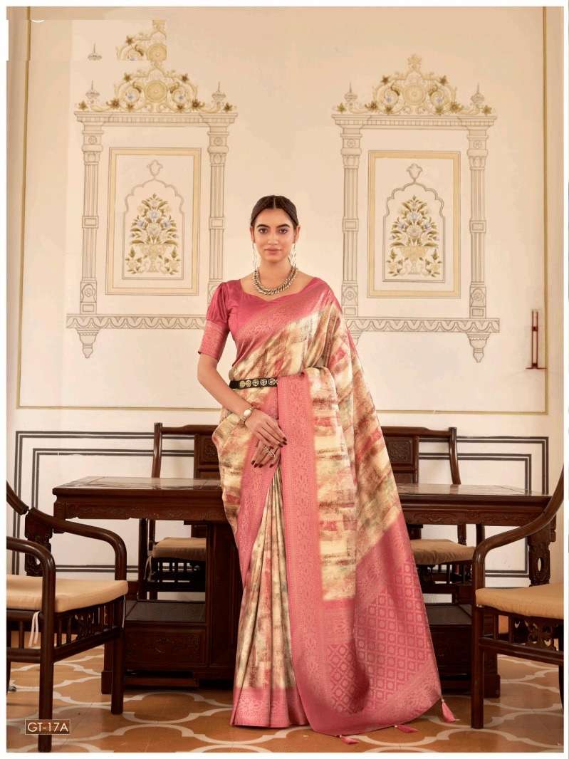 DESIGNER FANCY WEDDING PARTY WEAR INDIAN PINK NAYLON SILK SAREE SM GT SACHITA 17