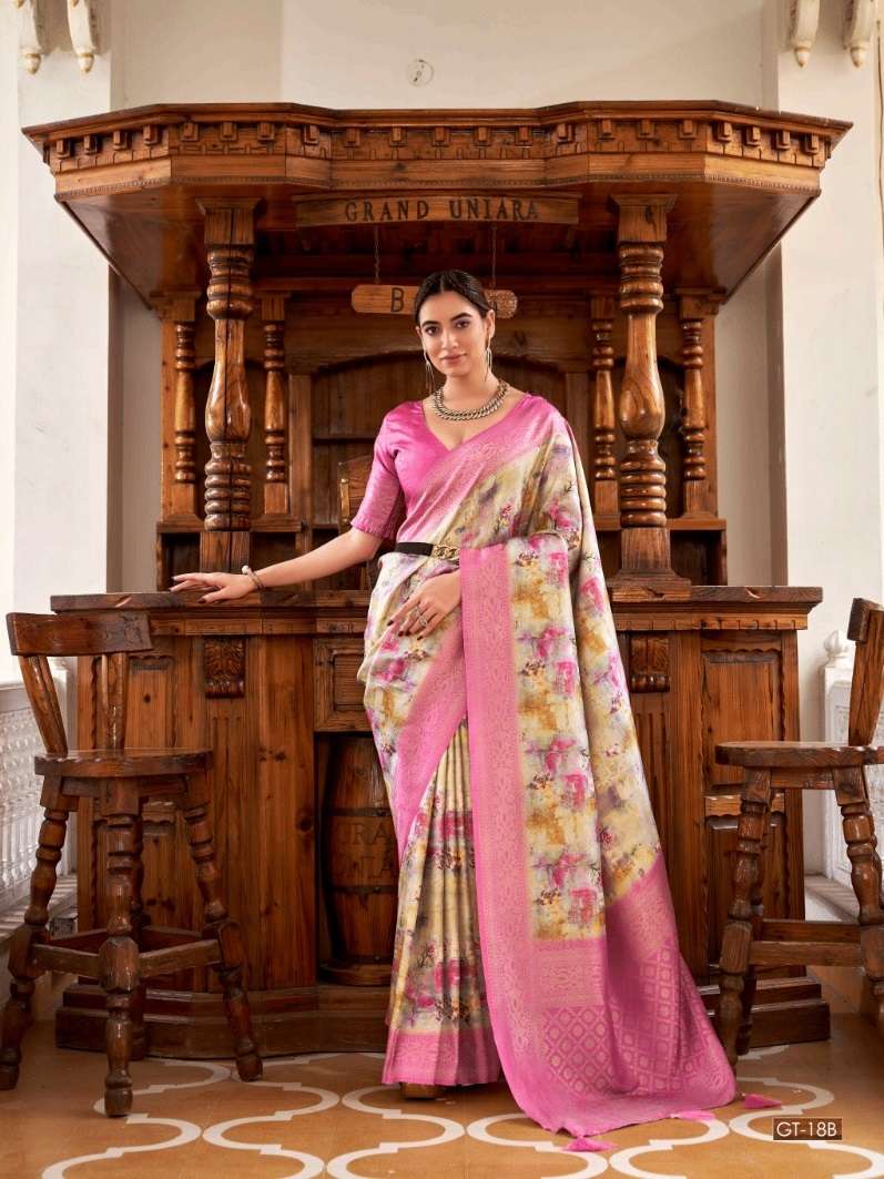 DESIGNER FANCY WEDDING PARTY WEAR INDIAN PINK NAYLON SILK SAREE SM GT SACHITA 18B