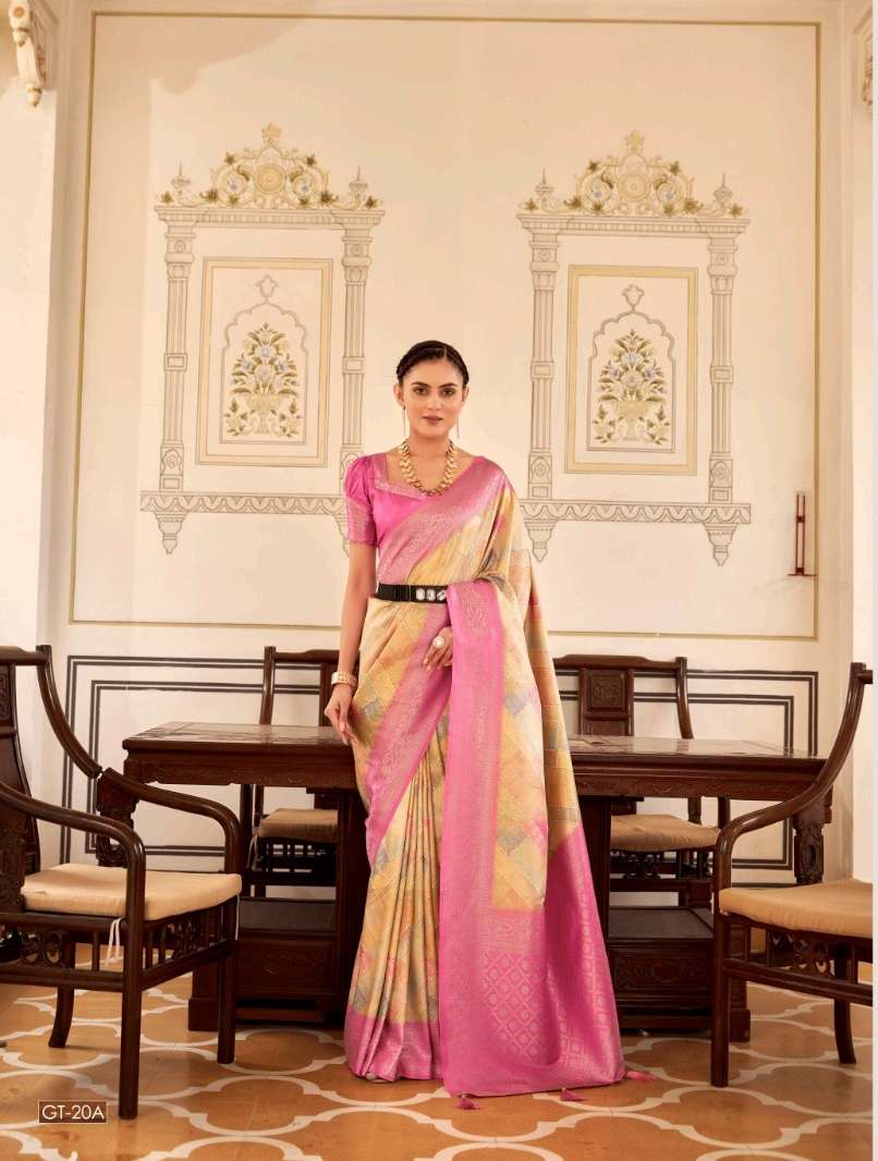 DESIGNER FANCY WEDDING PARTY WEAR INDIAN PINK NAYLON SILK SAREE SM GT SACHITA 20 A