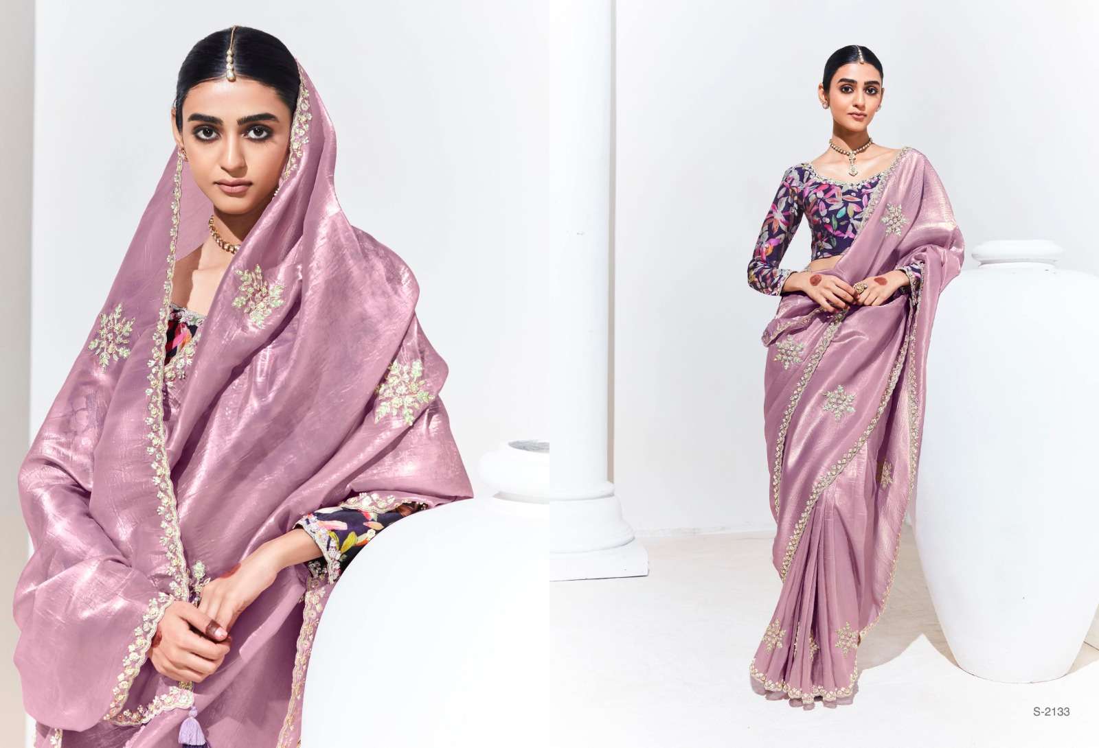 DESIGNER FANCY WEDDING PARTY WEAR INDIAN PINK ORGANZA SAREE COLLECTION SM KM RANGHAT 2133