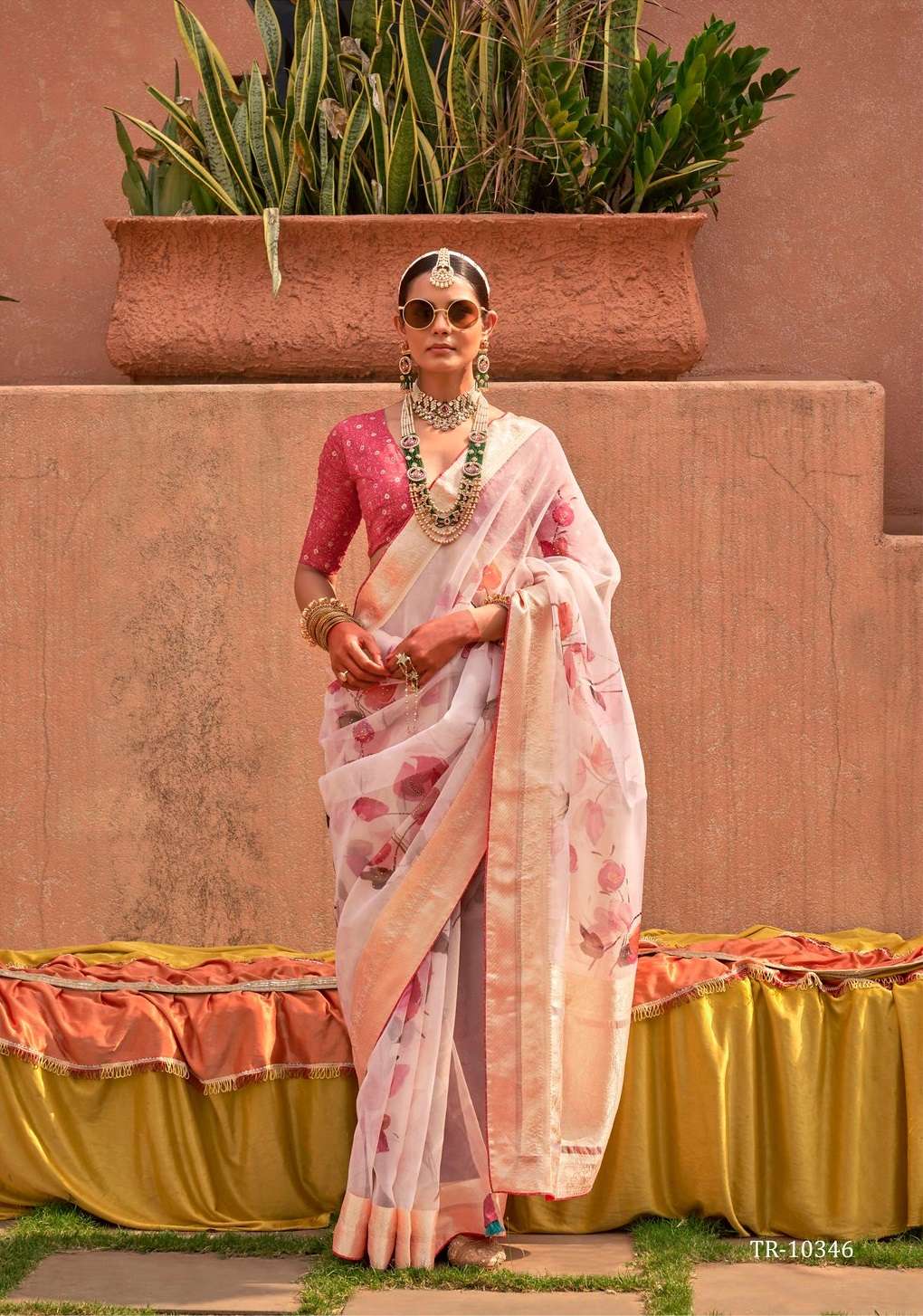 DESIGNER FANCY WEDDING PARTY WEAR INDIAN PINK SILK SAREE SM TRRTH GEETANJLI 10346