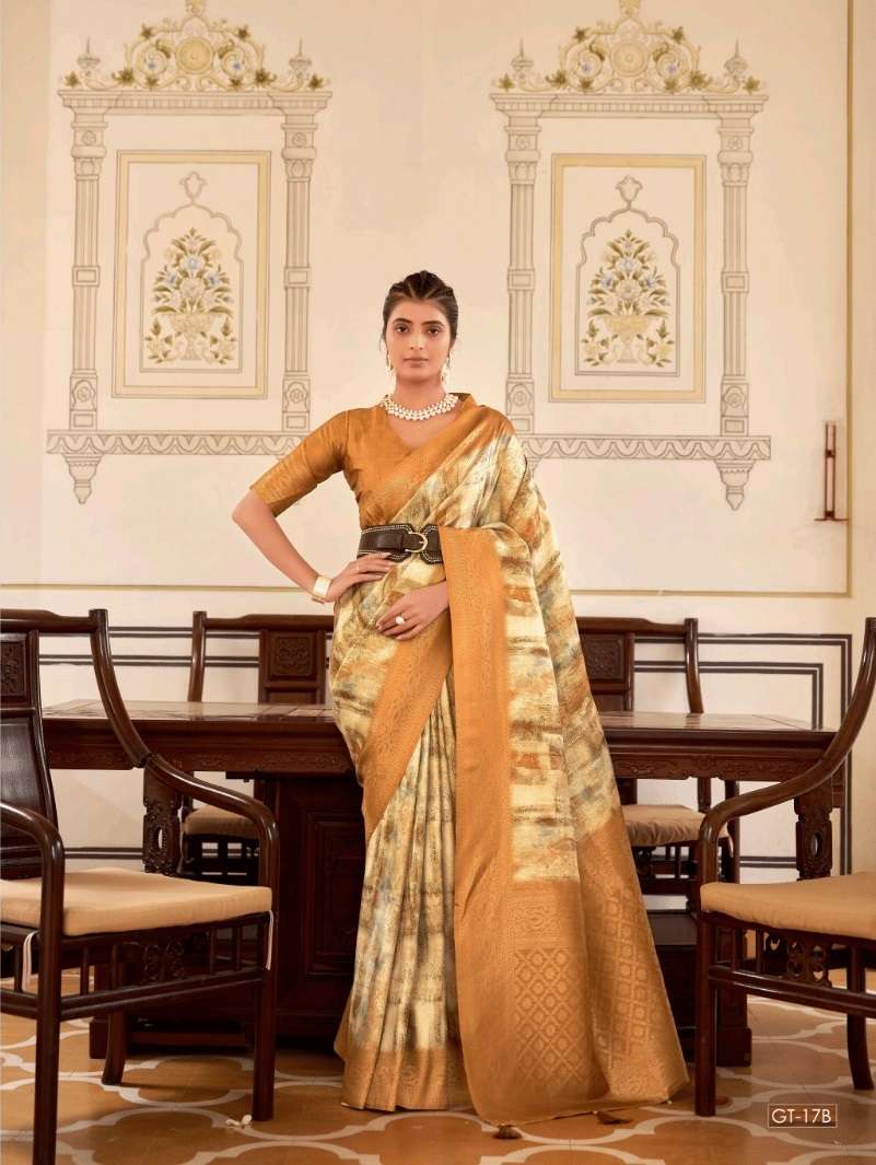 DESIGNER FANCY WEDDING PARTY WEAR INDIAN YELLOW NAYLON SILK SAREE SM GT SACHITA 17B