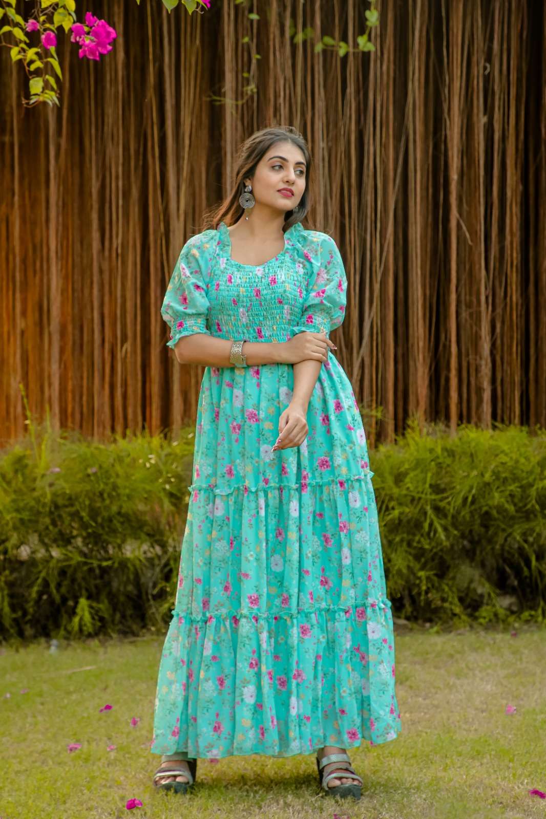 DESIGNER FANCY WESTERN WEAR MULTICOLOR READYMADE LONG MAXI SUIT ANARKALI IN GEORGETTE FABRIC AHVN 902