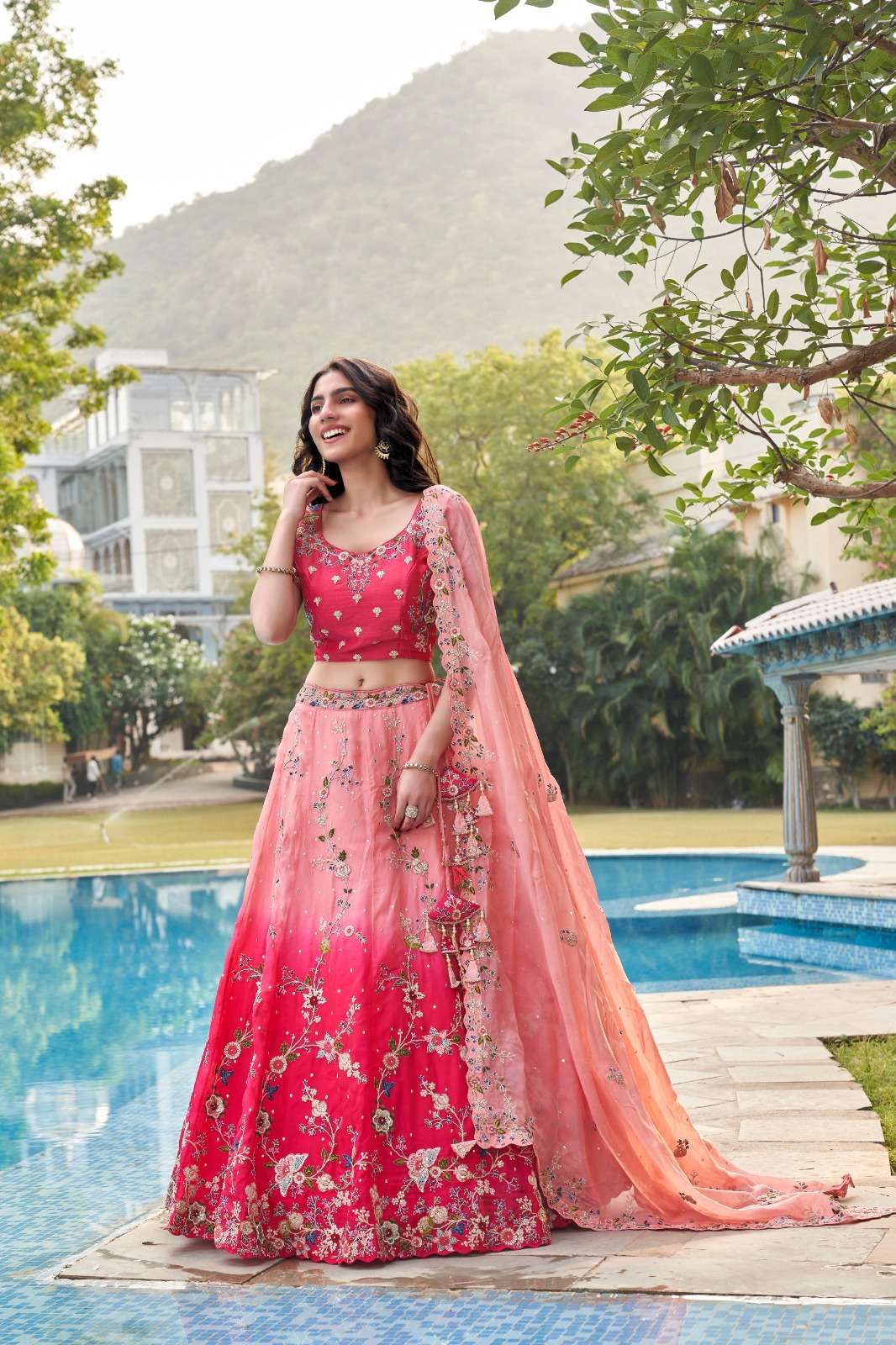 DESIGNER TRENDY STYLISH FANCY WEDDING PARTY WEAR PINK ORGANZA LEHENGA CHOLI STREE NVN 4263 C