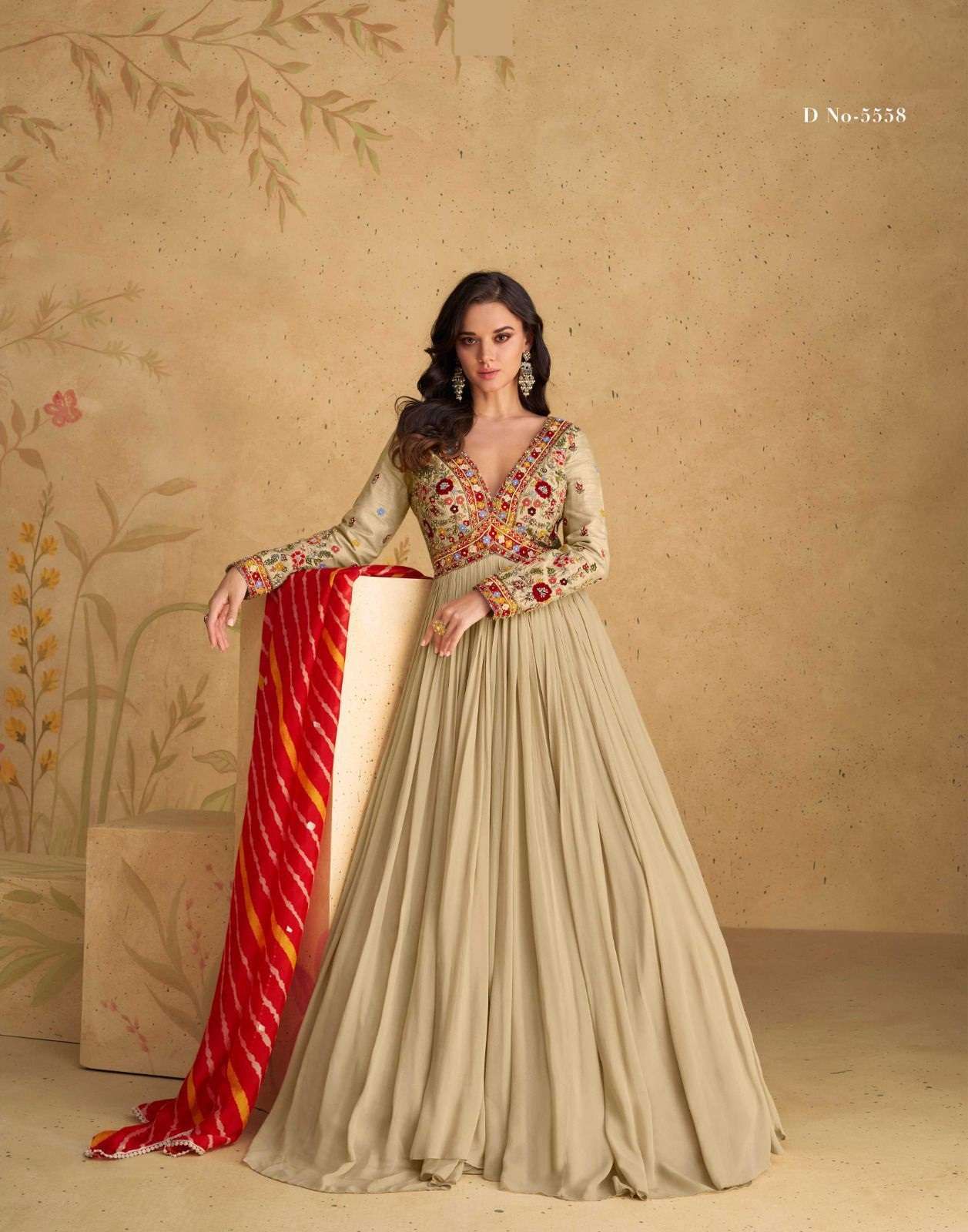 DESIGNER WEDDING PARTY WEAR GEORGETTE ANARKALI SALWAR SUIT READYMADE GOWN WITH DUPATTA SY SAJNI 5558