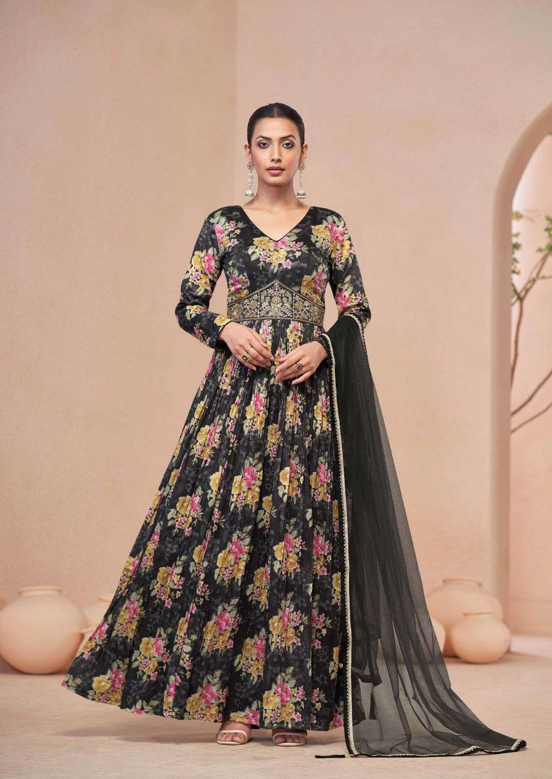 DESIGNER WEDDING PARTY WEAR GEORGETTE BLACK ANARKALI SALWAR SUIT GOWN WITH DUPATTA GL SAJNI 7468 A