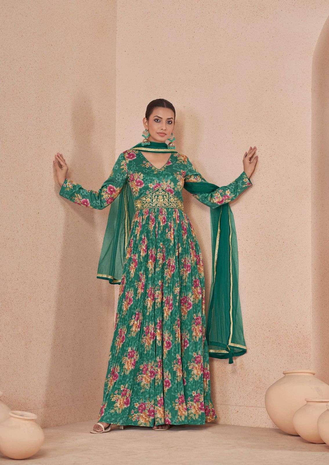 DESIGNER WEDDING PARTY WEAR GEORGETTE GREEN ANARKALI SALWAR SUIT GOWN WITH DUPATTA GL SAJNI 7468 C