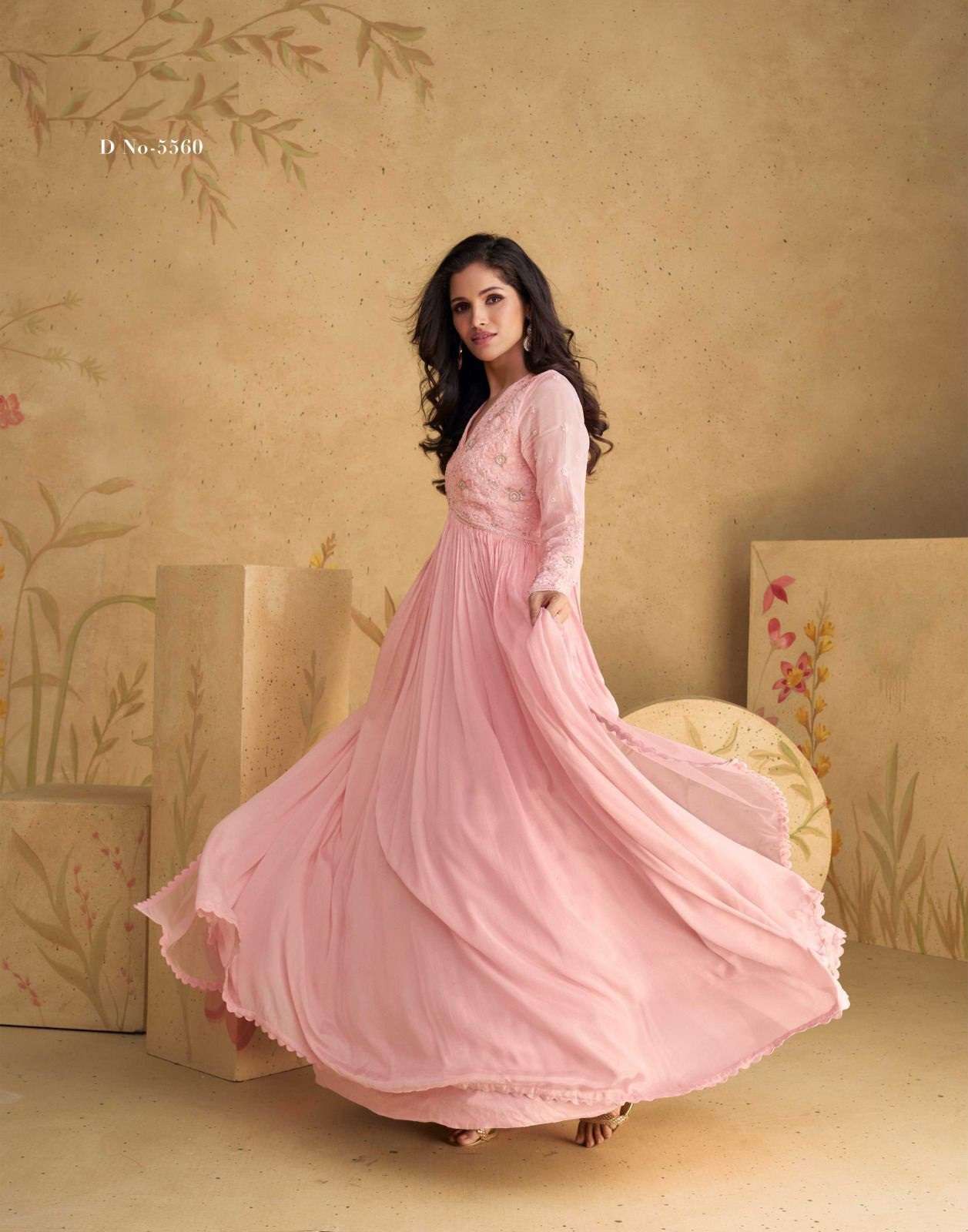 DESIGNER WEDDING PARTY WEAR GEORGETTE PINK ANARKALI SALWAR SUIT READYMADE GOWN WITH DUPATTA SY SAJNI 5560