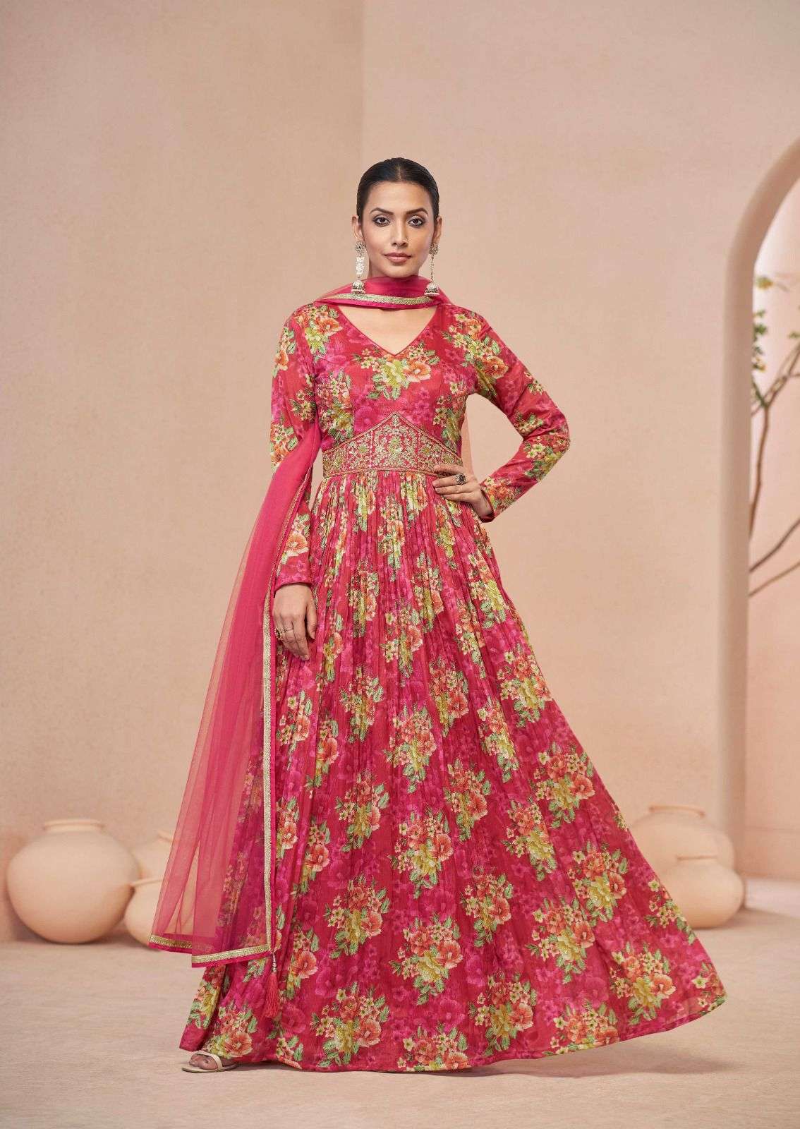 DESIGNER WEDDING PARTY WEAR GEORGETTE RED ANARKALI SALWAR SUIT GOWN WITH DUPATTA GL SAJNI 7468 B