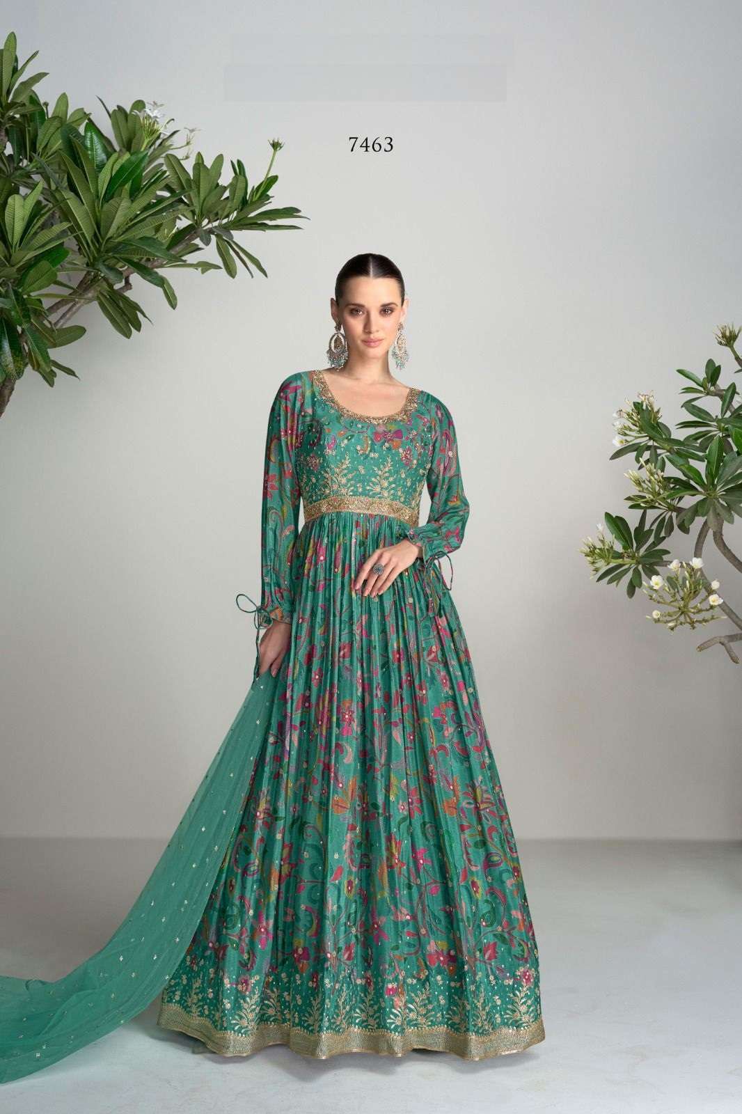 DESIGNER WEDDING PARTY WEAR REAL CHINON GREEN ANARKALI SALWAR SUIT GOWN WITH DUPATTA GL ANAYAH 7463