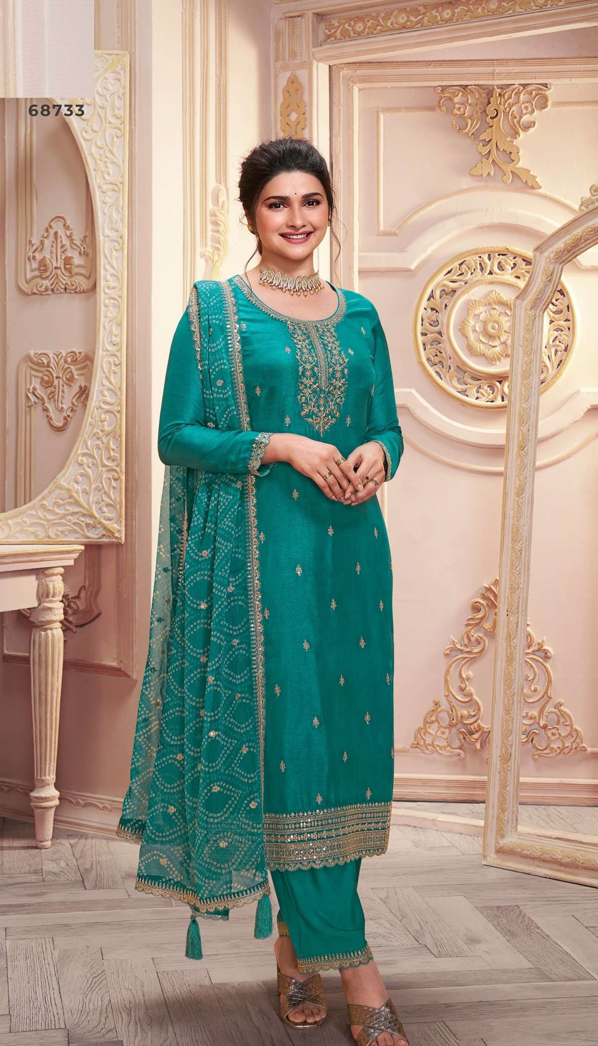 INDIAN DESIGNER FANCY WEDDING PARTY WEAR BLUE SILK STRAIGHT SALWAR SUIT DST VNY SAANJH 68733