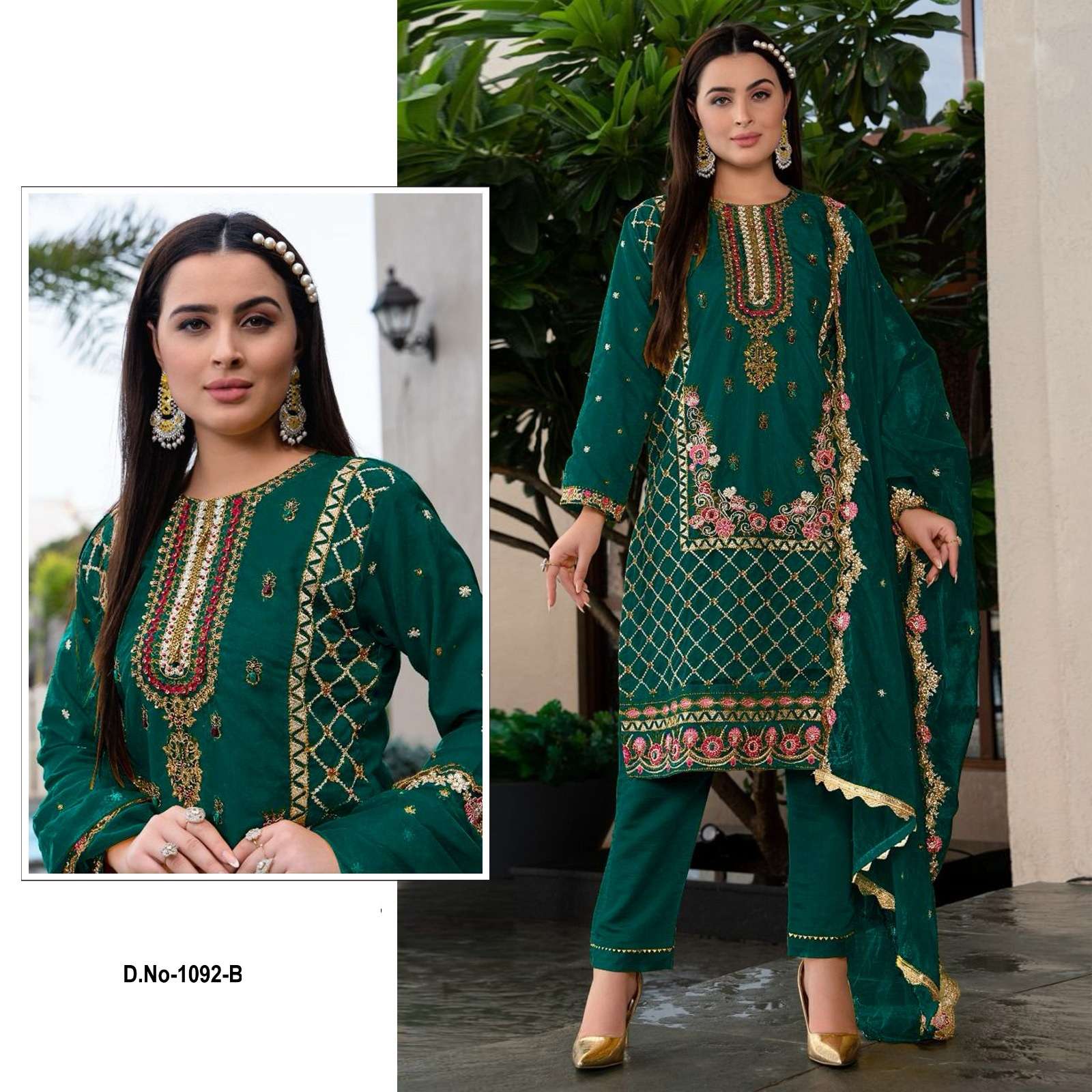 INDIAN DESIGNER FANCY WEDDING PARTY WEAR GREEN GEORGETTE STRAIGHT PAKISTANI SALWAR SUIT SRH 1092 B