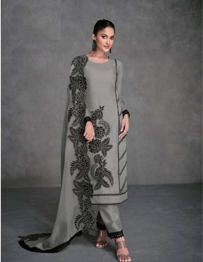 INDIAN DESIGNER FANCY WEDDING PARTY WEAR ORGANZA SILK STRAIGHT GREY PAKISTANI SALWAR SUIT SY NAZIA 5464