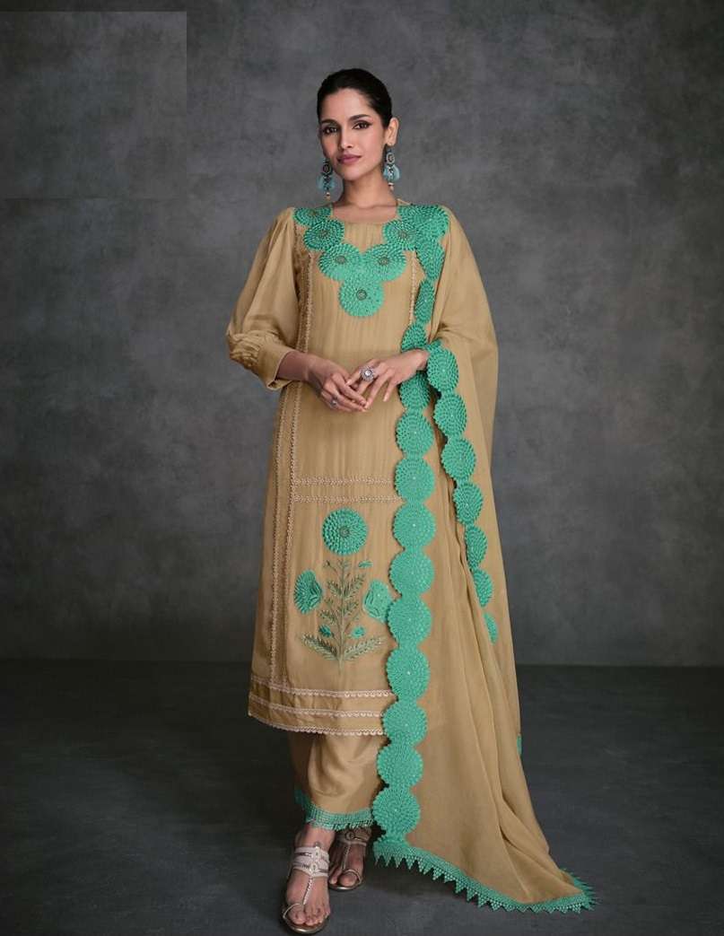 INDIAN DESIGNER FANCY WEDDING PARTY WEAR ORGANZA SILK STRAIGHT YELLOW PAKISTANI SALWAR SUIT SY NAZIA 5465