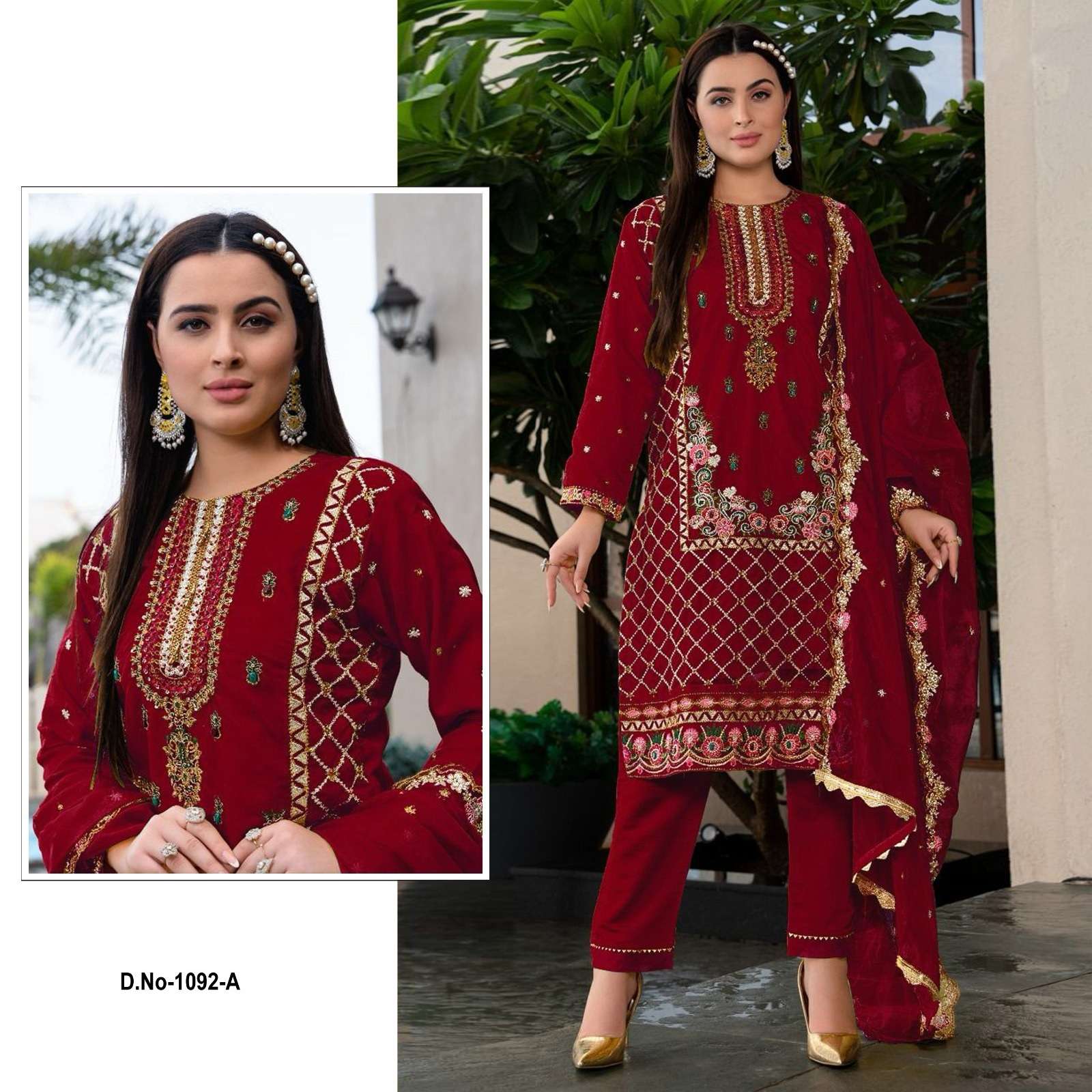 INDIAN DESIGNER FANCY WEDDING PARTY WEAR RED GEORGETTE STRAIGHT PAKISTANI SALWAR SUIT SRH 1092 A