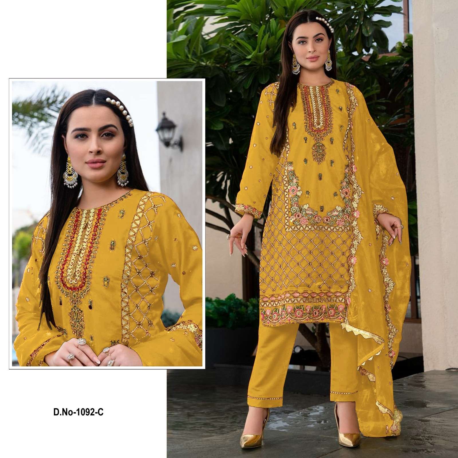 INDIAN DESIGNER FANCY WEDDING PARTY WEAR YELLOW GEORGETTE STRAIGHT PAKISTANI SALWAR SUIT SRH 1092 C