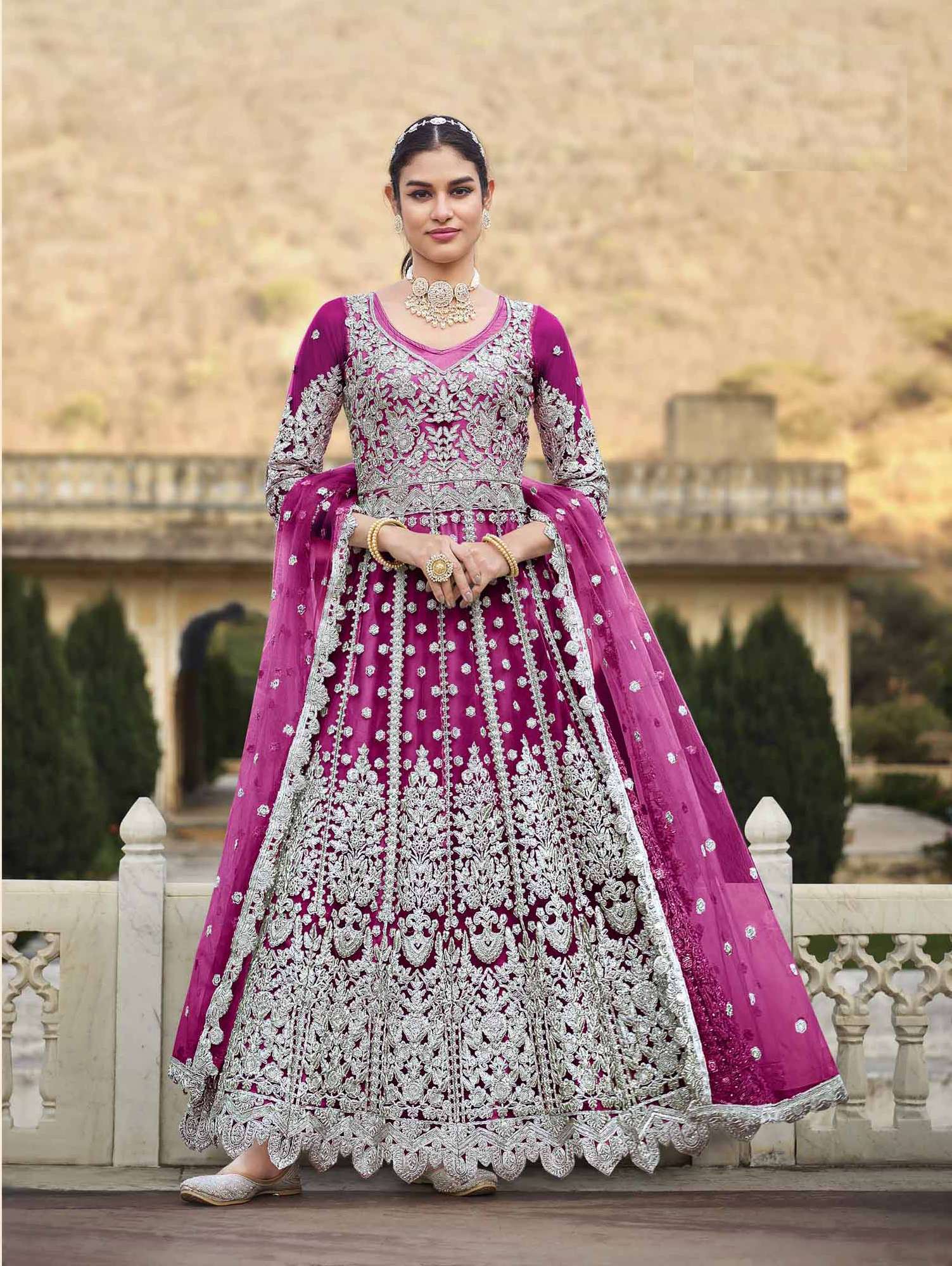 LATEST 2023 DESIGNER ANARKALI GOWN FOR WEDDING PARTY WEAR SALWAR SUIT LONG GOWN IN BUTTERFLY NET SENHORA ANOKHI 2076D