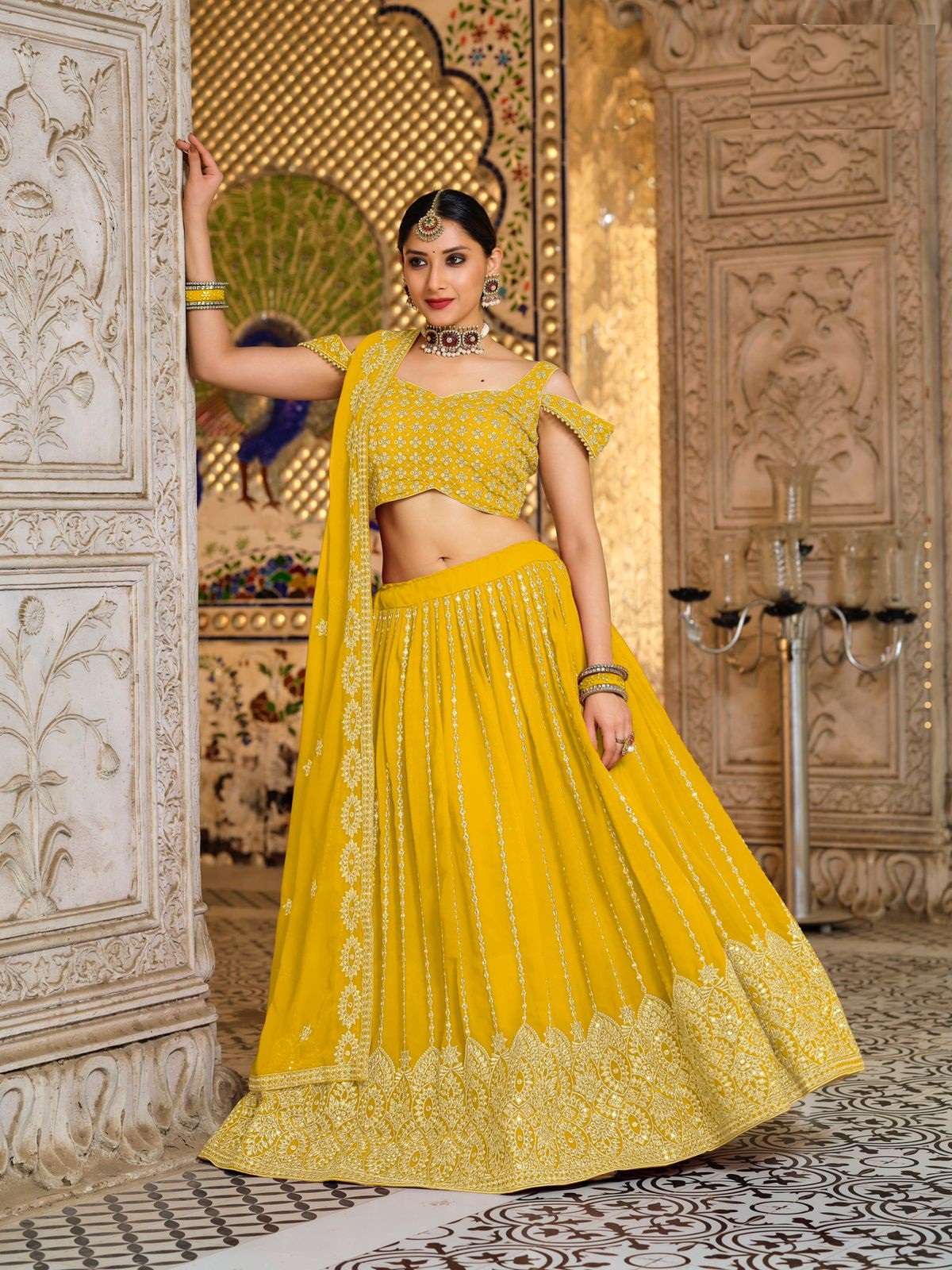 PREMIUM DESIGNER FANCY WEDDING PARTY WEAR EXCLUSIVE HEAVY NET LEHENGA CHOLI SENHORA MASTANA 2031