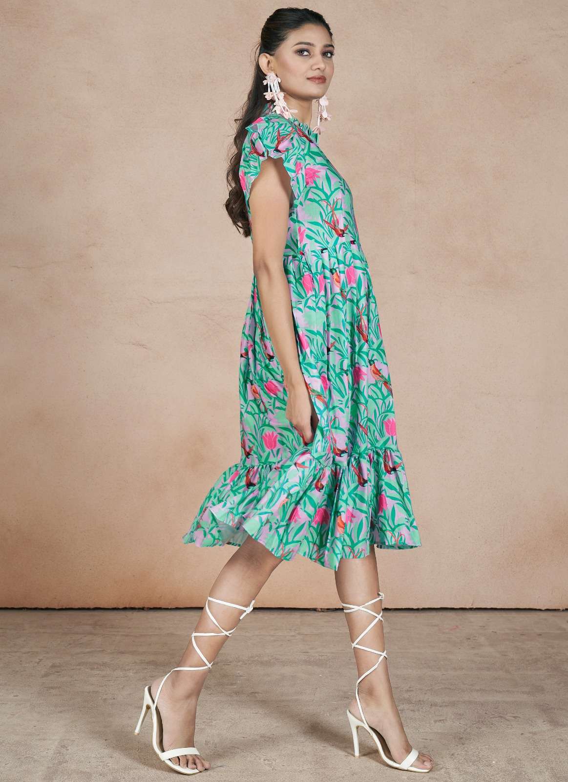 WESTERN WEAR DESIGNER FLORAL PRINTED COTTON BLUE MAXI DRESS FOR MONSOON WEAR AHVN 54