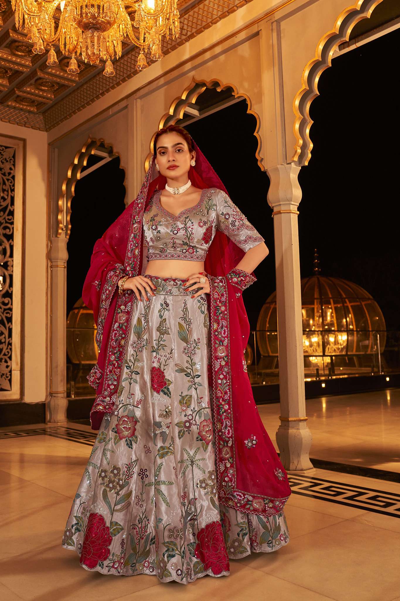 BOLLYWOOD DESIGNER TRENDY STYLISH FANCY WEDDING PARTY WEAR SATIN SILK GREY LEHENGA CHOLI SM STREE 4274 B