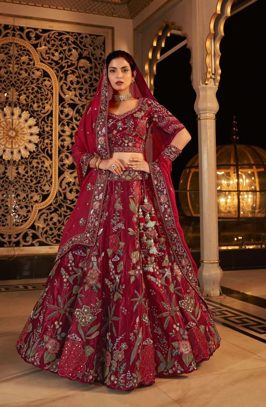 BOLLYWOOD DESIGNER TRENDY STYLISH FANCY WEDDING PARTY WEAR SATIN SILK RED LEHENGA CHOLI SM STREE 4274 C