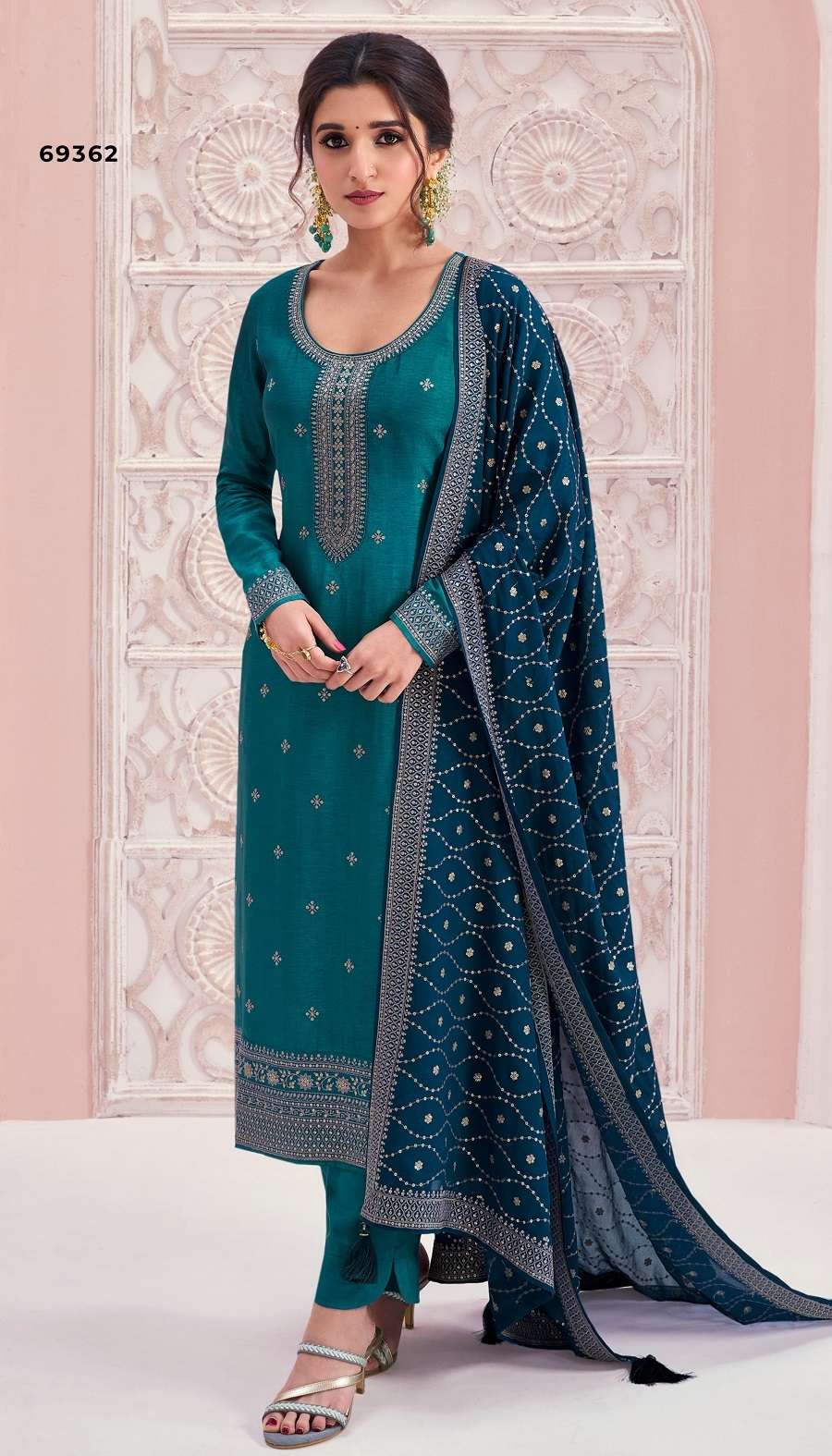 DESIGNER FANCY WEDDING PARTY WEAR BLUE SILK SHARARA SALWAR SUIT NMN VINAY SIYA 69362