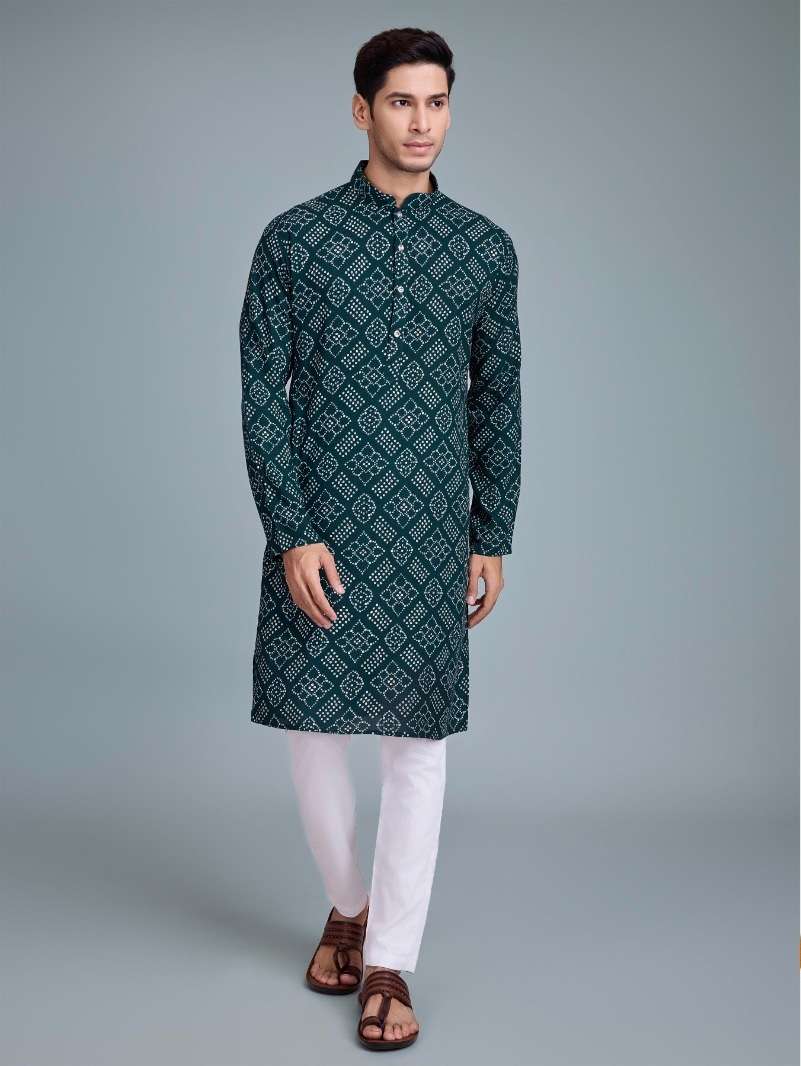 DESIGNER FANCY WEDDING PARTY WEAR HEAVY GREEN RAYON COTTON READYMADE MENS INDIAN KURTA KF VASTRA 6031