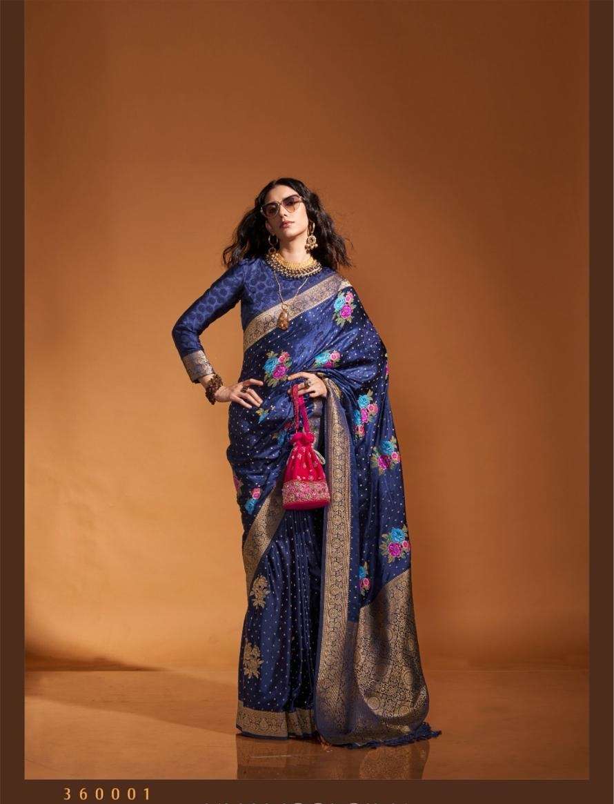 DESIGNER FANCY WEDDING PARTY WEAR INDIAN BLUE SILK SAREE COLLECTION SM RJT KHALISSI 360001