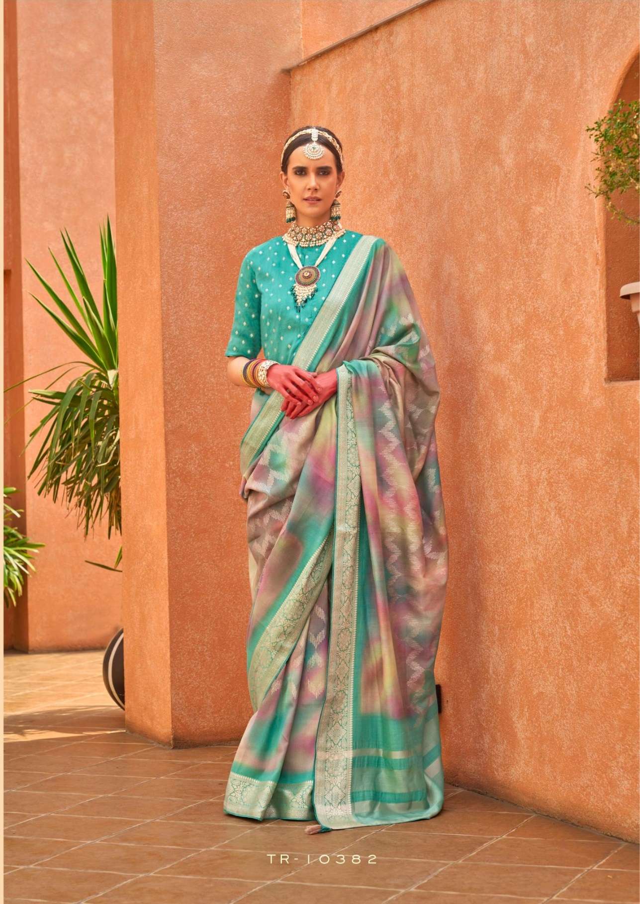 DESIGNER FANCY WEDDING PARTY WEAR INDIAN BLUE SILK SAREE COLLECTION SM TRIRATH 10382