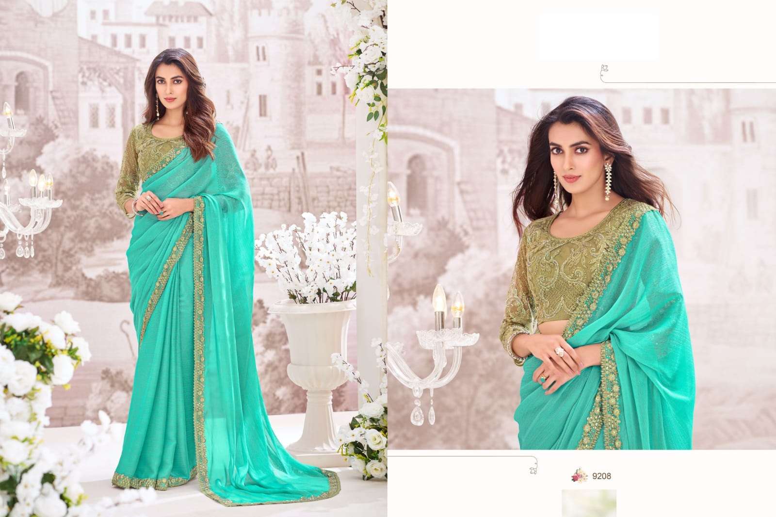 DESIGNER FANCY WEDDING PARTY WEAR INDIAN CHIFFON SILK SKY BLUE SAREE COLLECTION SM ANMOL 9208