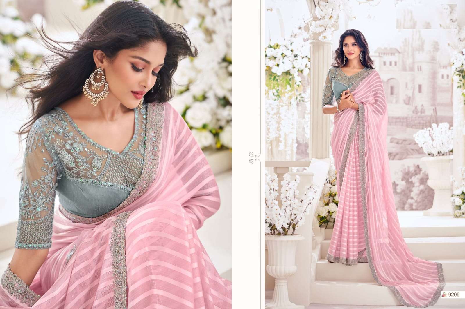 DESIGNER FANCY WEDDING PARTY WEAR INDIAN CHIFFON SILK PINK SAREE COLLECTION SM ANMOL 9209