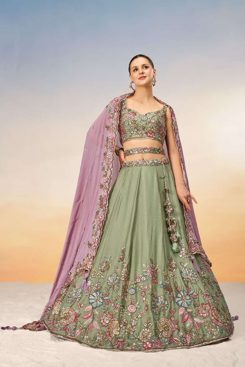 DESIGNER FANCY WEDDING PARTY WEAR INDIAN GEORGETTE GREEN BRIDAL LEHENGA CHOLI WITH DUPATTA SM PL 6031 C