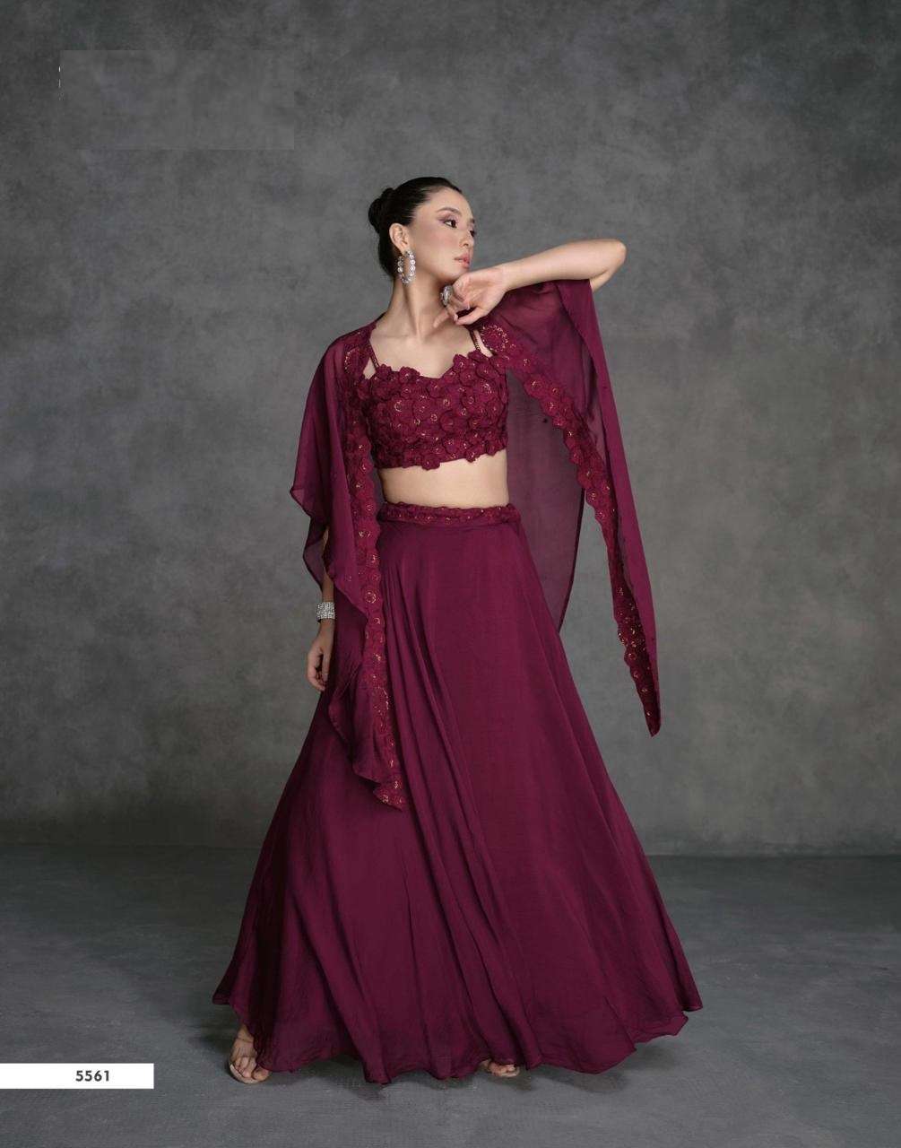 DESIGNER FANCY WEDDING PARTY WEAR INDIAN GEORGETTE MAROON LEHENGA CHOLI WITH DUPATTA SY JUGNI 5561