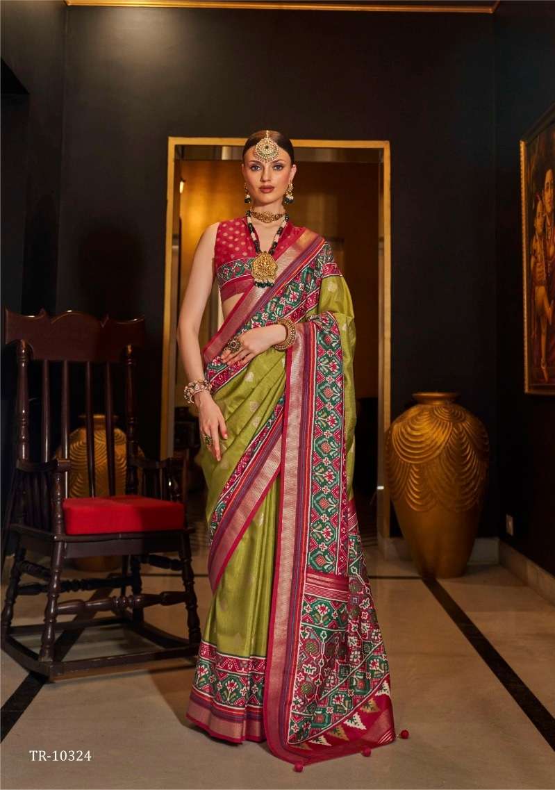 DESIGNER FANCY WEDDING PARTY WEAR INDIAN GREEN SILK SAREE COLLECTION SM TRRTH TULSIVAN 10324