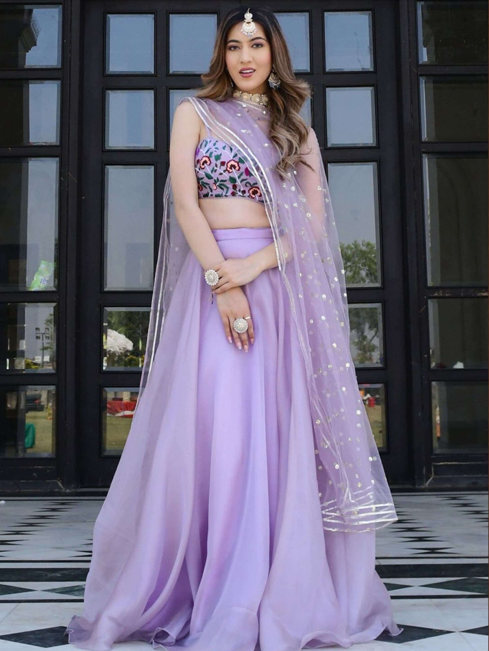 DESIGNER FANCY WEDDING PARTY WEAR INDIAN LAVENDER ORGANZA LEHENGA CHOLI WITH DUPATTA ZC 15056