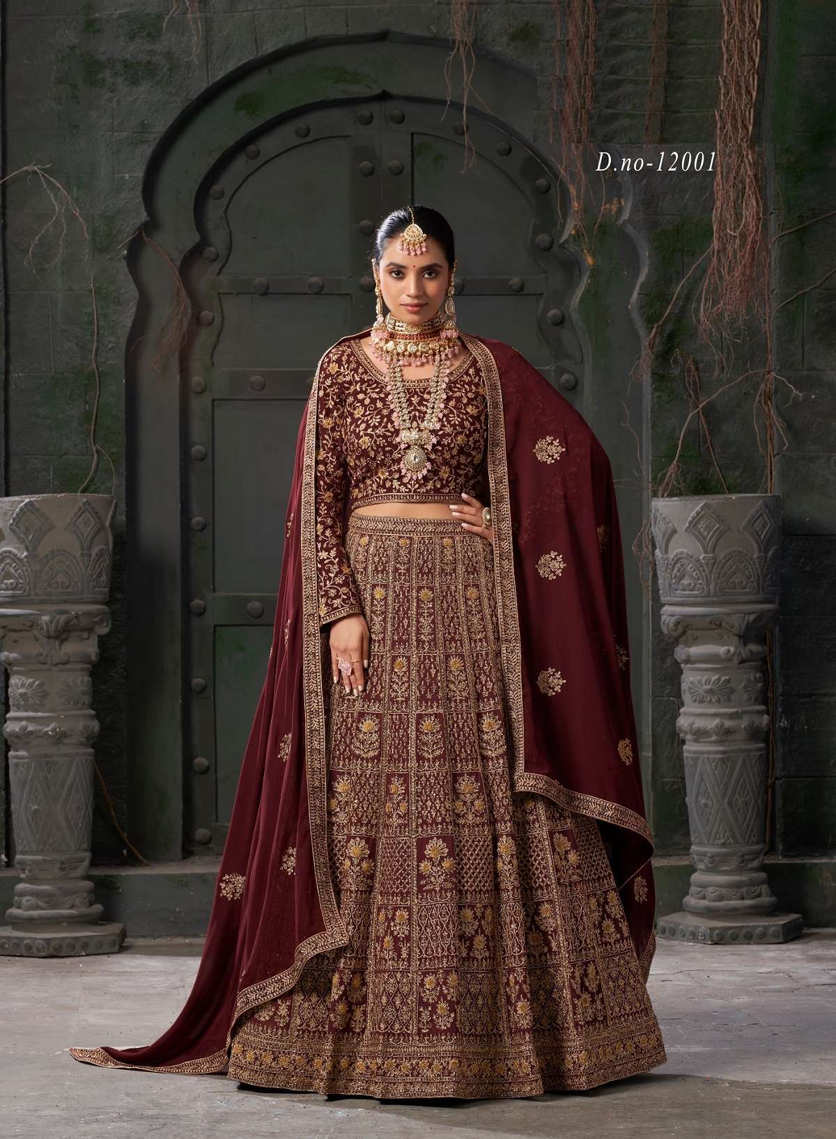 DESIGNER FANCY WEDDING PARTY WEAR INDIAN MAROON GEORGETTE BRIDAL LEHENGA CHOLI WITH DUPATTA SM ANTSH 12001