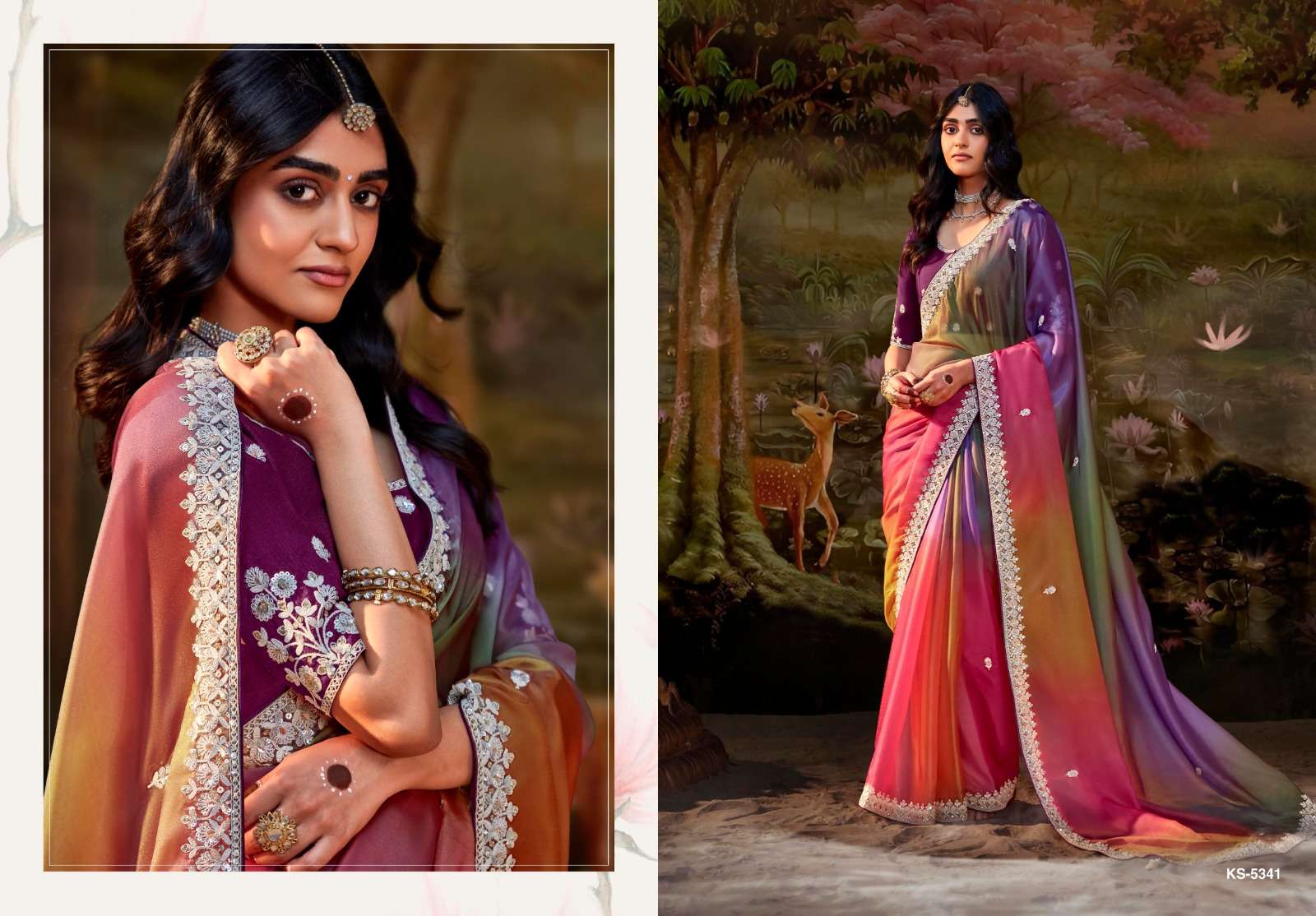 DESIGNER FANCY WEDDING PARTY WEAR INDIAN MULTICOLOR SAREE COLLECTION ORGANZA FABRIC SM KM KAJAL 5341