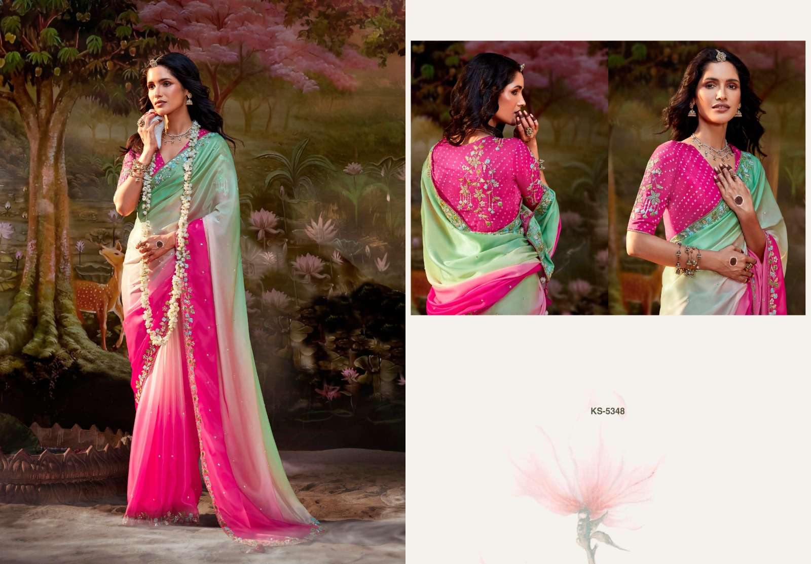 DESIGNER FANCY WEDDING PARTY WEAR INDIAN MULTICOLOR SAREE COLLECTION ORGANZA FABRIC SM KM KAJAL 5348