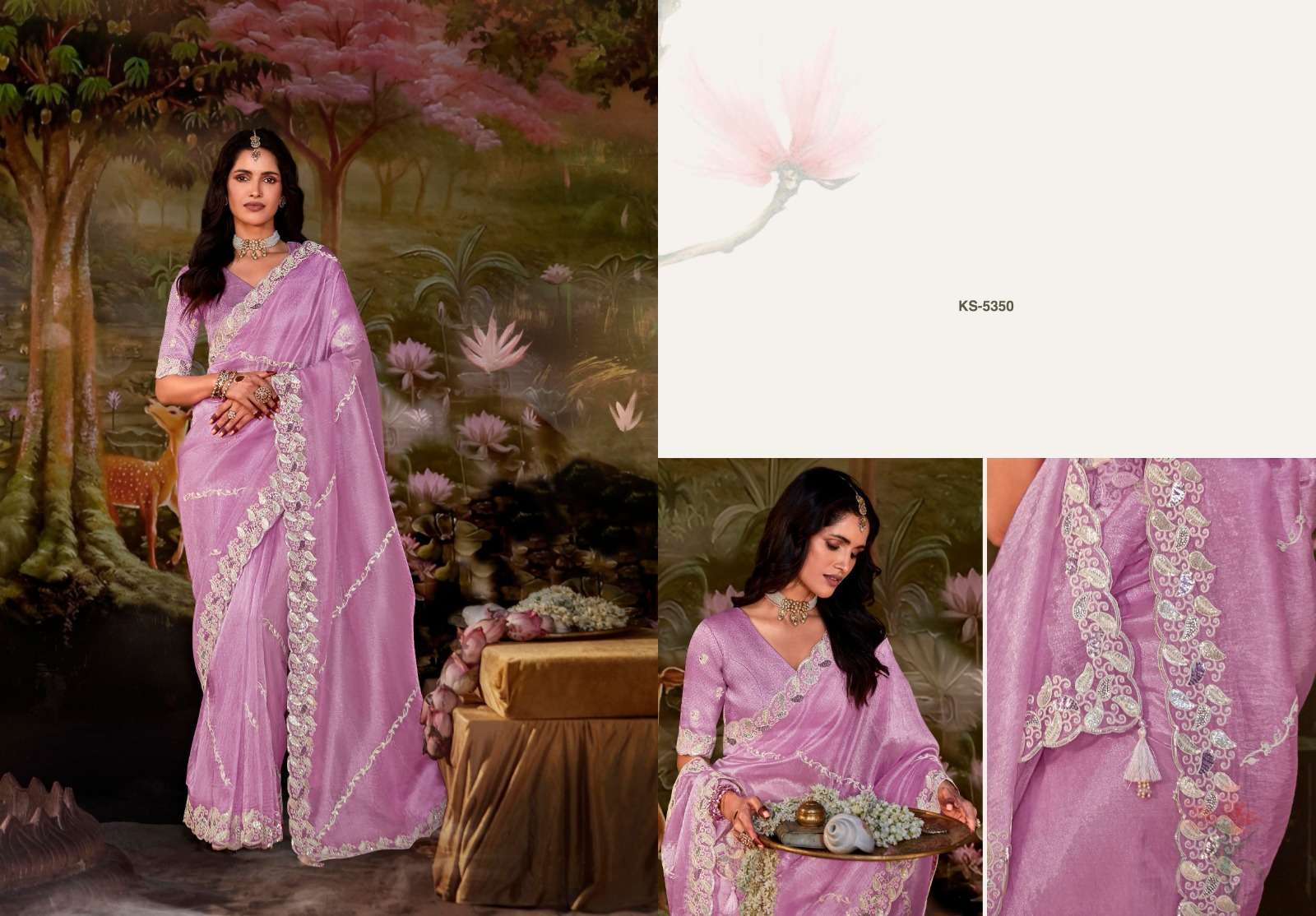 DESIGNER FANCY WEDDING PARTY WEAR INDIAN PINK SAREE COLLECTION ORGANZA FABRIC SM KM KAJAL 5350