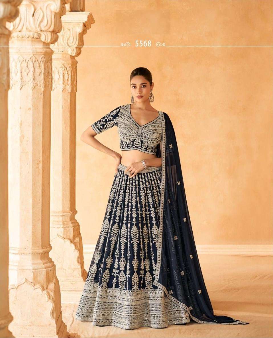 DESIGNER FANCY WEDDING PARTY WEAR INDIAN REAL GEORGETTE BLUE LEHENGA CHOLI WITH DUPATTA SY NAZAKAT 5568