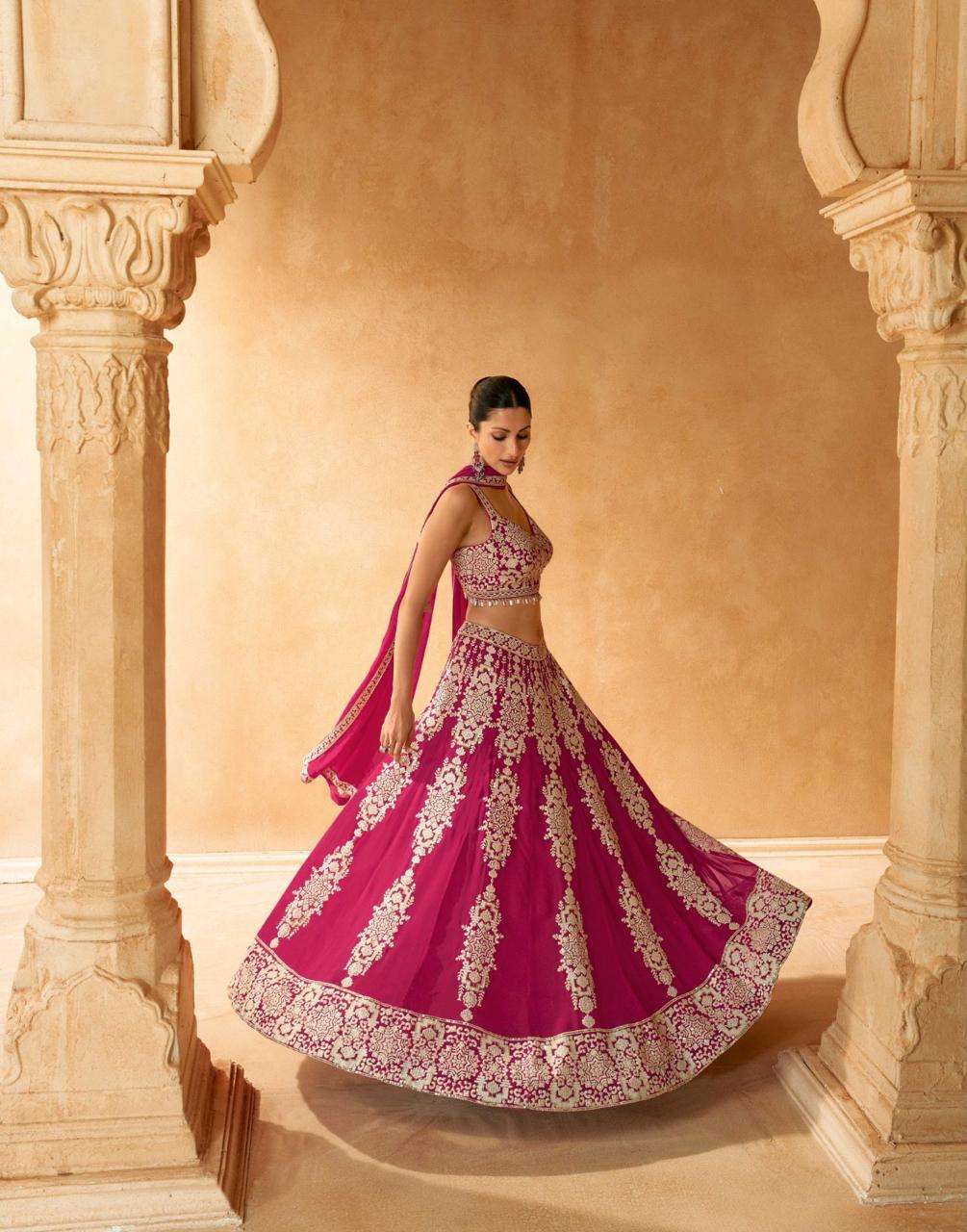 DESIGNER FANCY WEDDING PARTY WEAR INDIAN REAL GEORGETTE RANI PINK LEHENGA CHOLI WITH DUPATTA SY NAZAKAT 5569