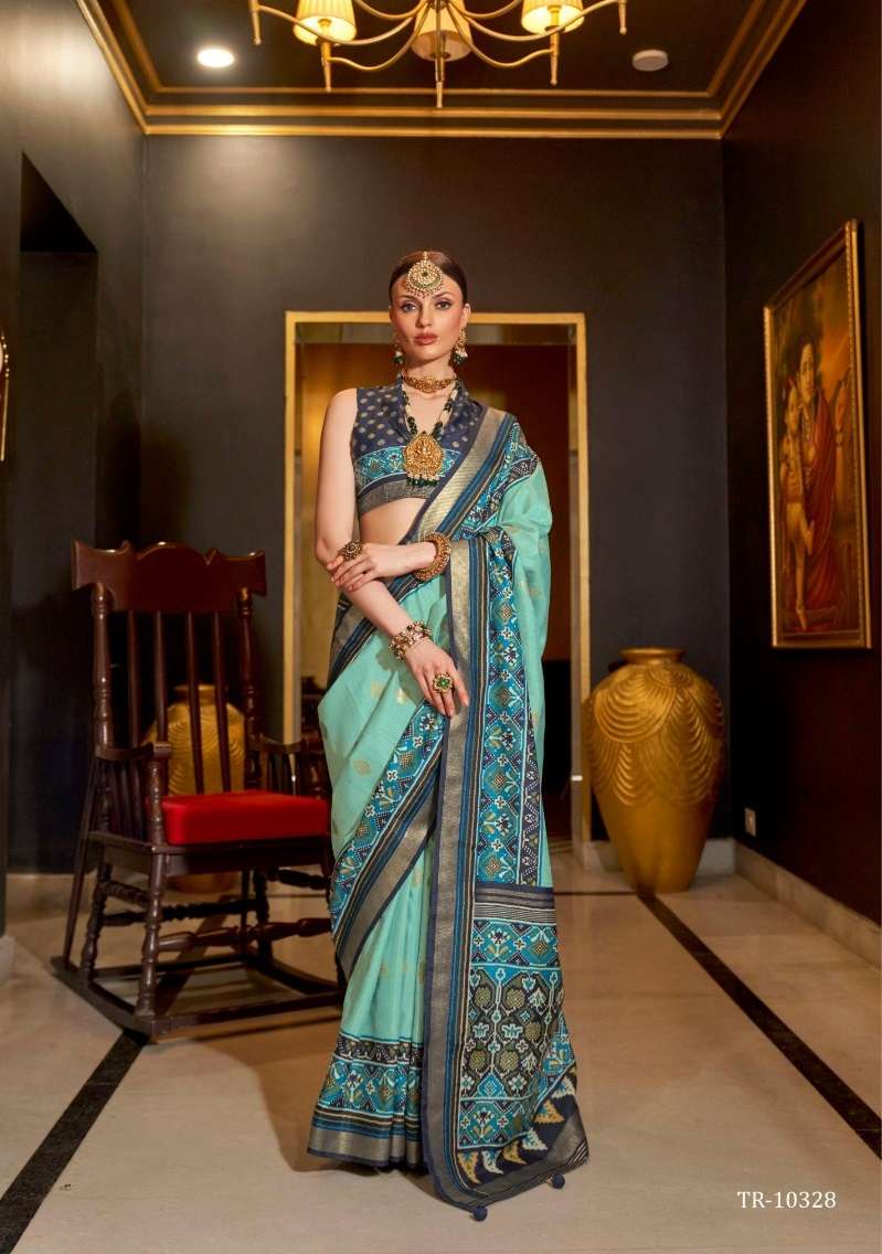 DESIGNER FANCY WEDDING PARTY WEAR INDIAN TEAL GREEN SILK SAREE COLLECTION SM TRRTH TULSIVAN 10328