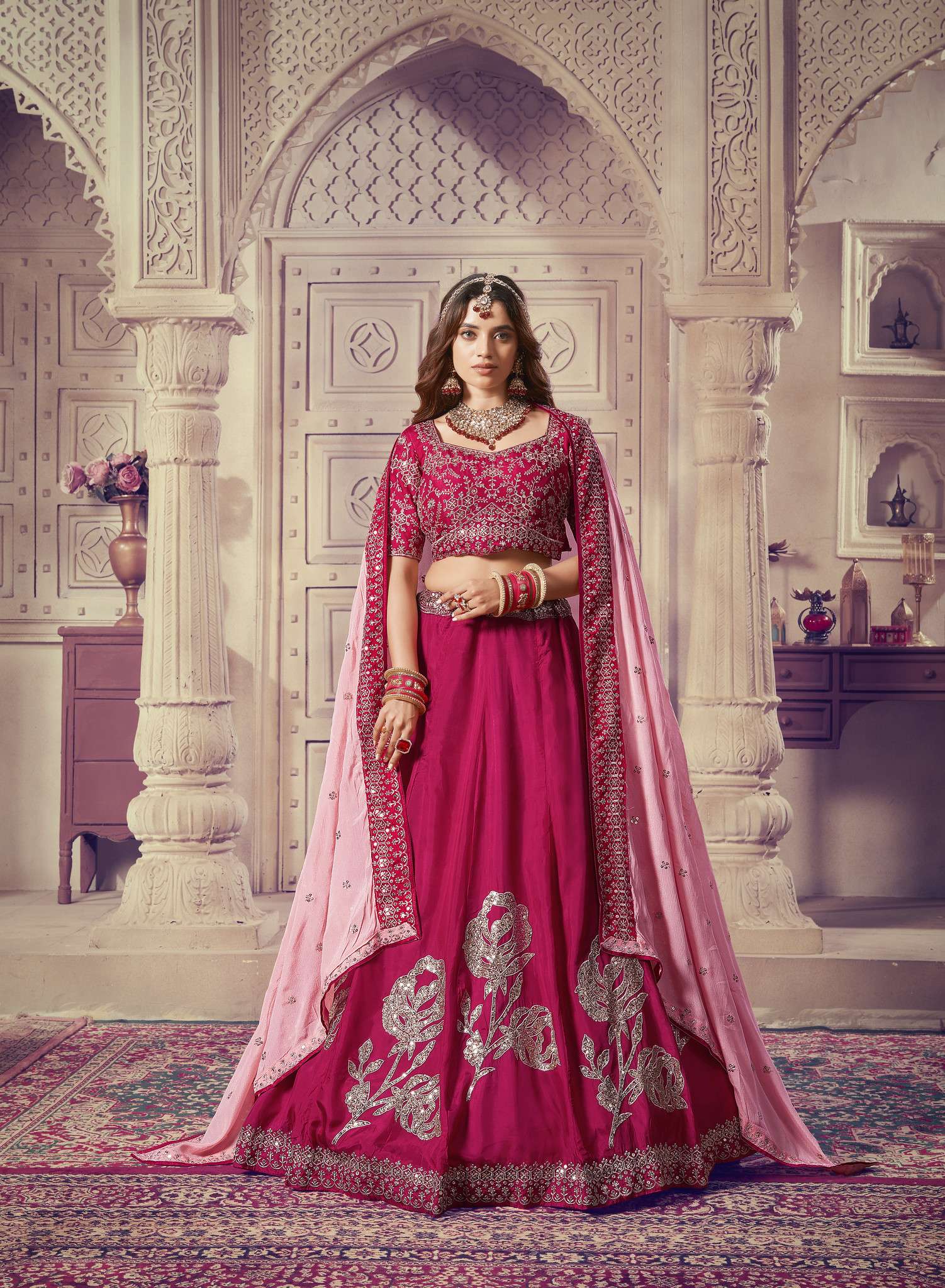 DESIGNER FANCY WEDDING PARTY WEAR INDIAN UPADA SILK PINK BRIDAL LEHENGA CHOLI NVN ANTS OCCATIONS 552